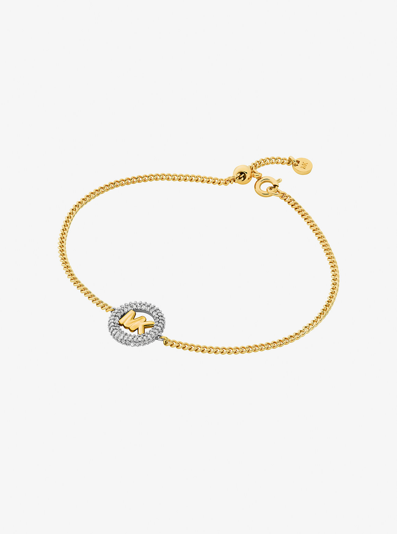 MK Pavé and Logo Charm Two-Tone Slider Bracelet -