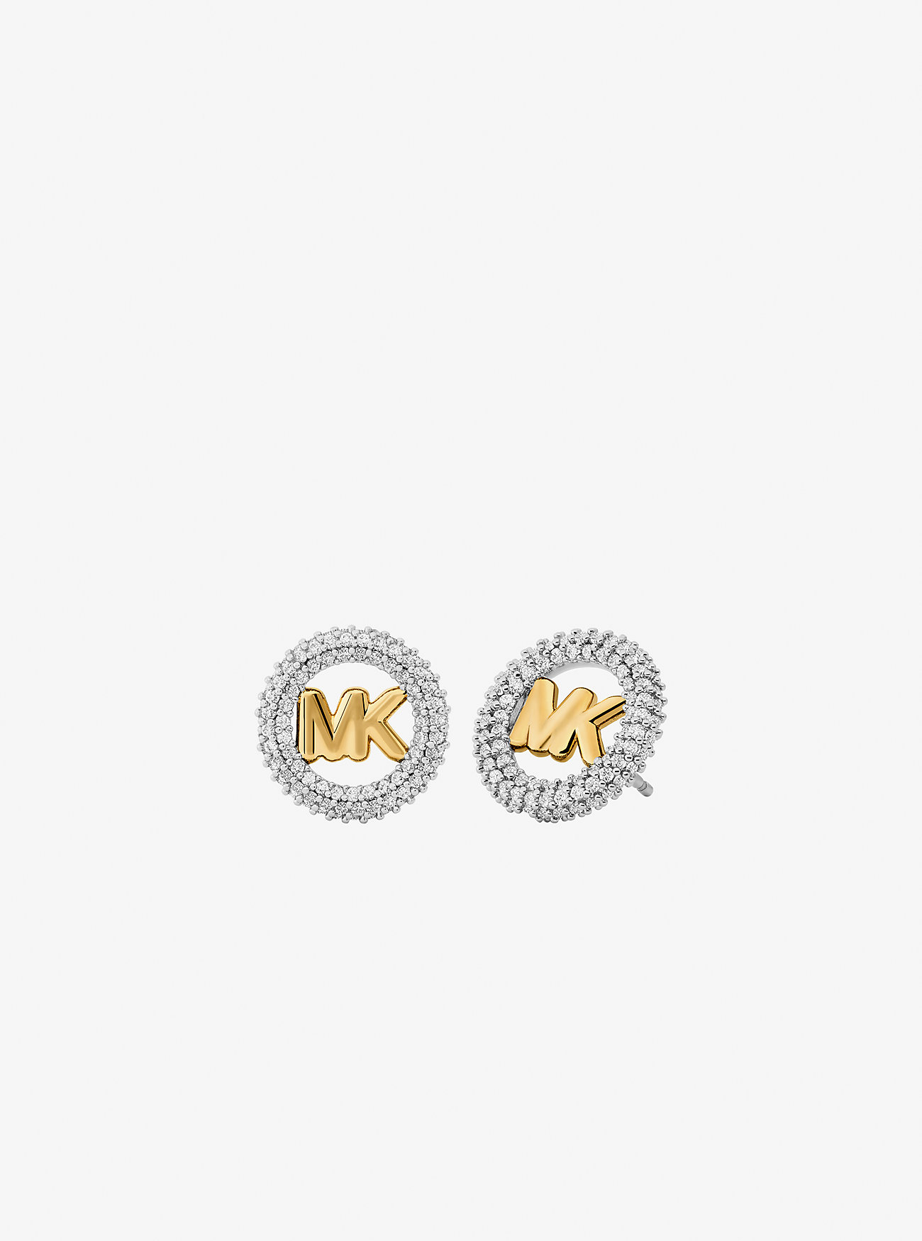 MK Small Pavé Logo Charm Two-Tone Stud Earrings -