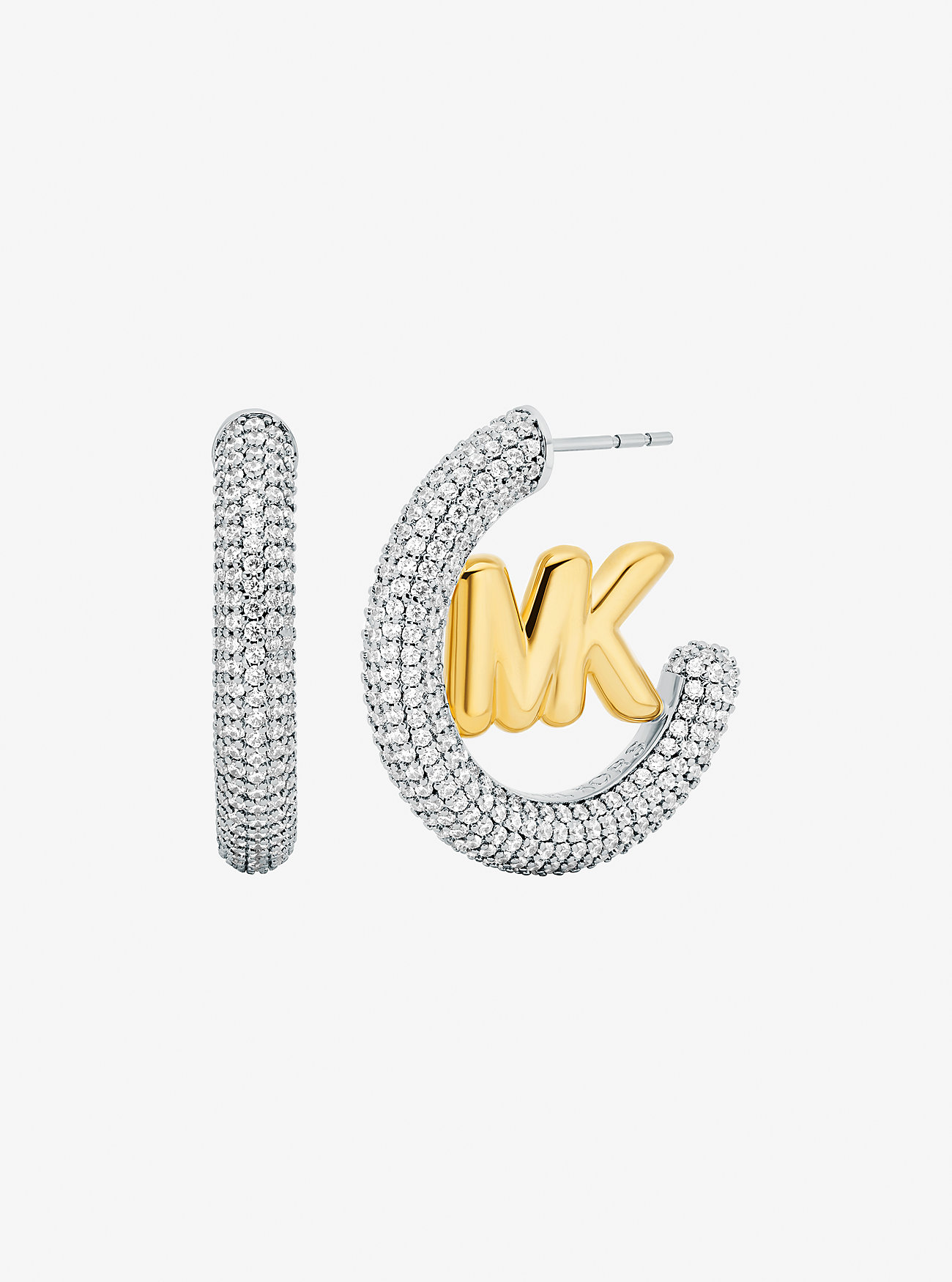 MK Large Pavé Logo Charm Two-Tone Hoop Earrings -
