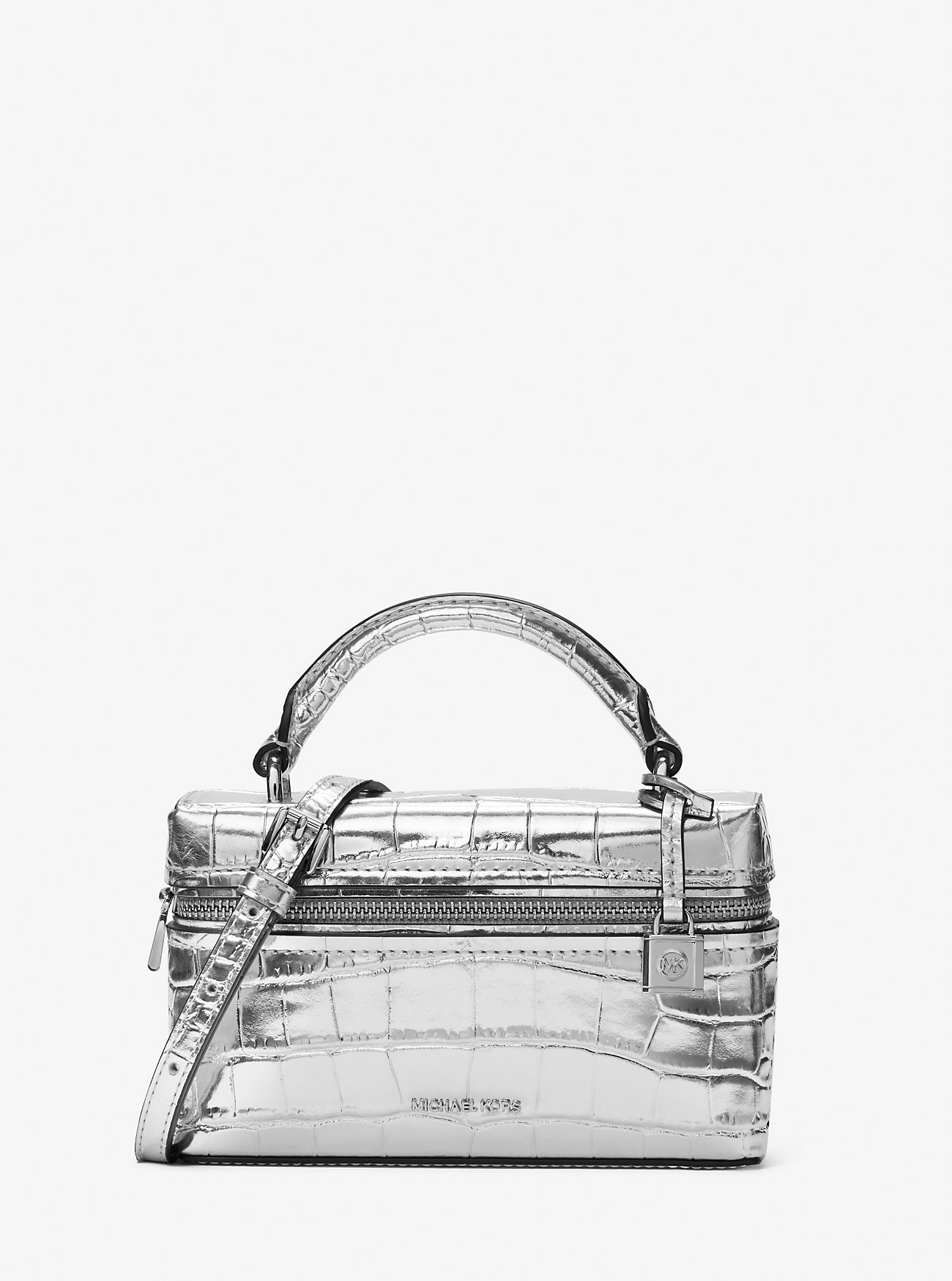 MK Jana Extra-Small Metallic Crocodile Embossed Leather Convertible Crossbody Bag -