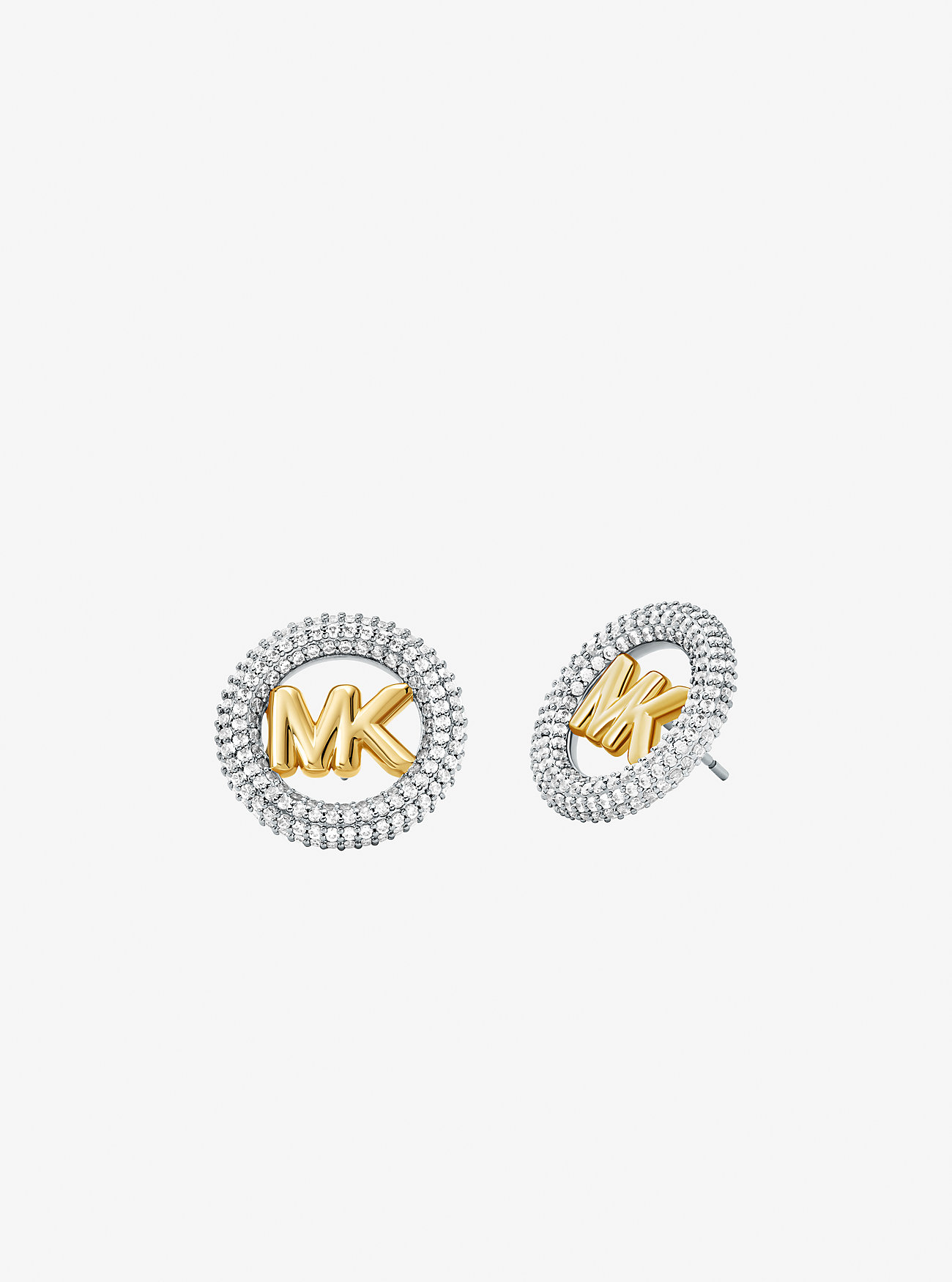 MK Medium Precious Metal-Plated Brass Pavé Logo Stud Earrings -