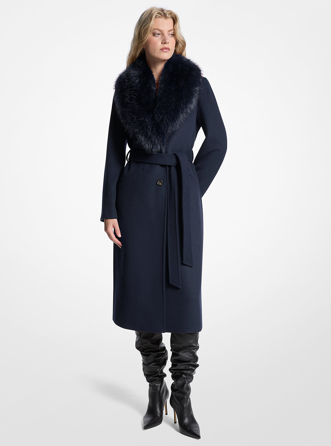 MK Faux Fur Trim Wool Blend Coat -