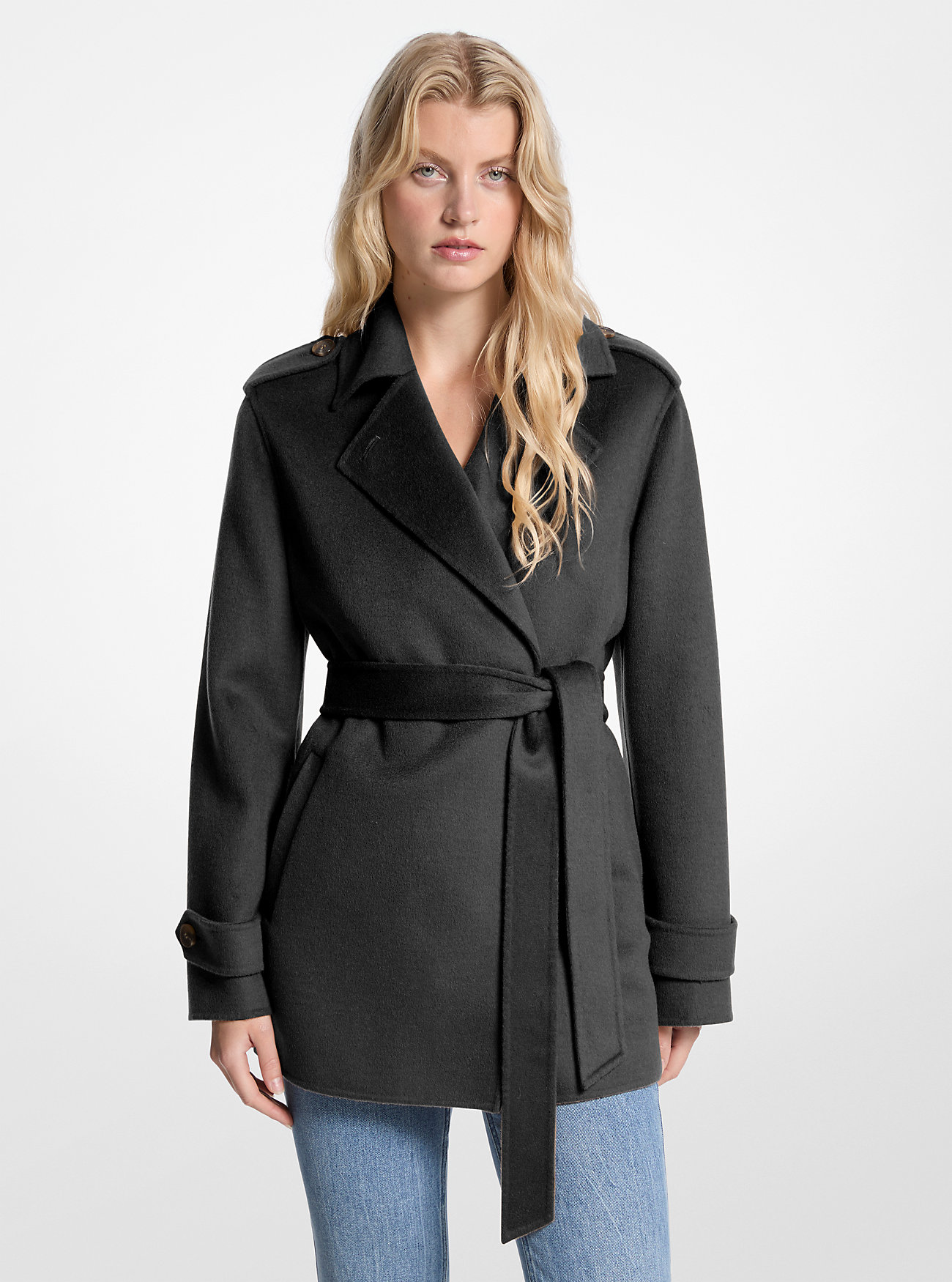 MK Wool Blend Belted Wrap Coat - by MICHAEL Michael Kors