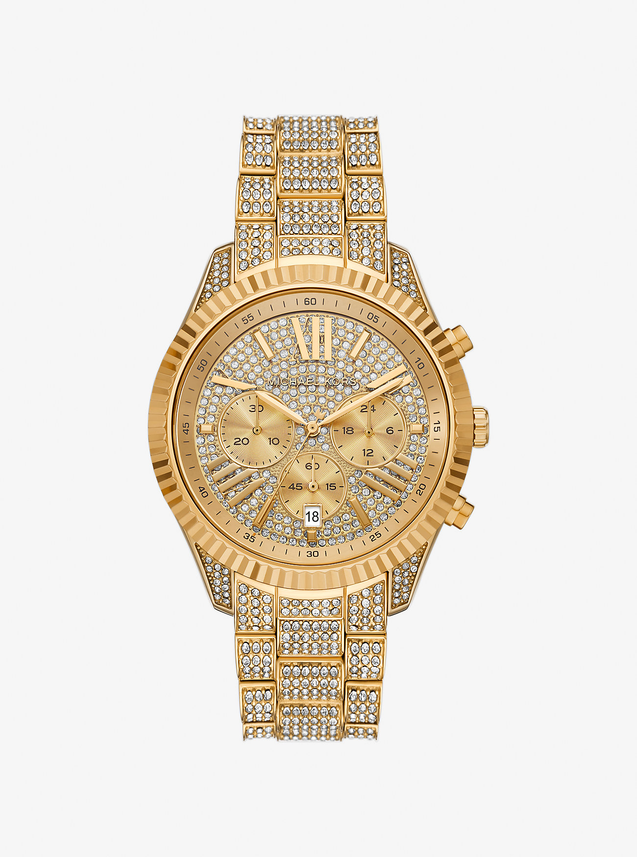 MK Oversized Lexington Pavé Gold-Tone Watch -