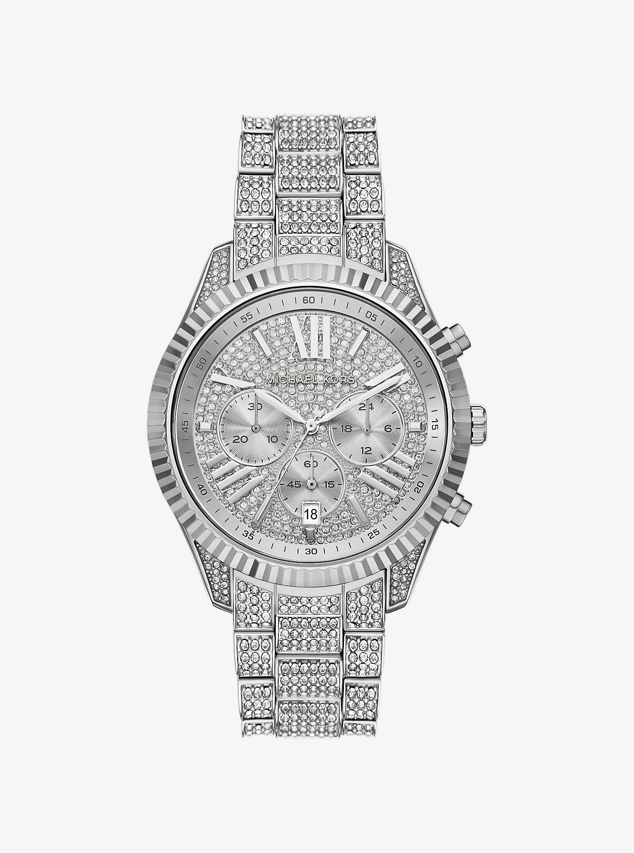 MK Oversized Lexington Pavé Silver-Tone Watch -