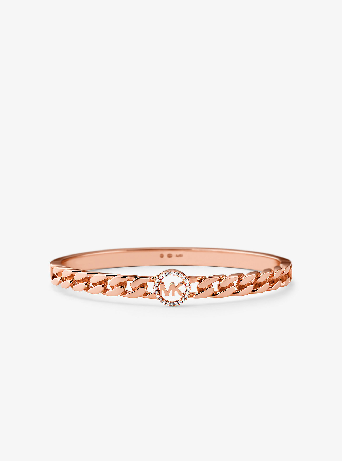 MK 14K Gold-Plated Sterling Silver Pavé Logo Curb Link Bangle -