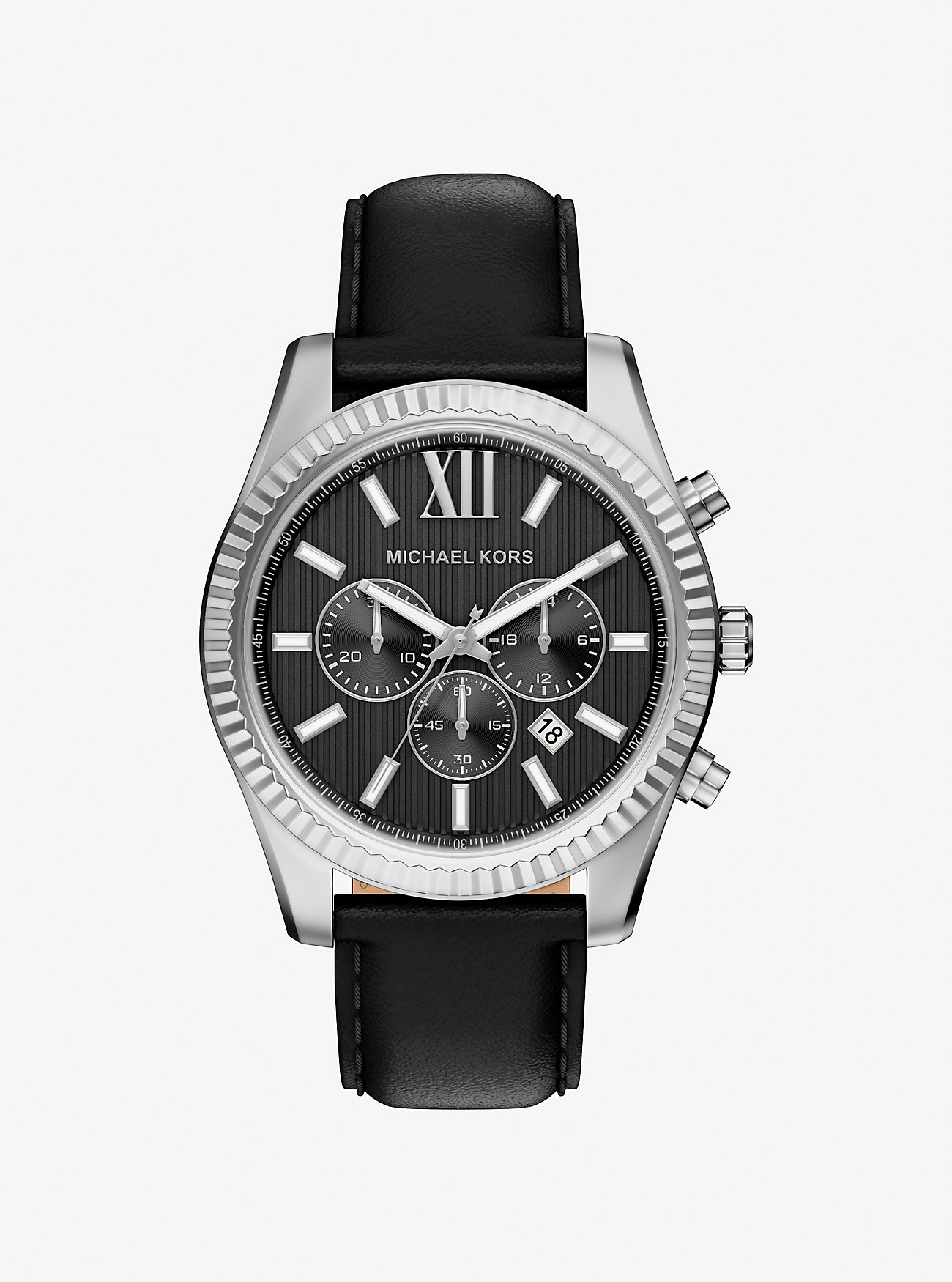MK Oversized Lexington Silver-Tone and Leather Watch -