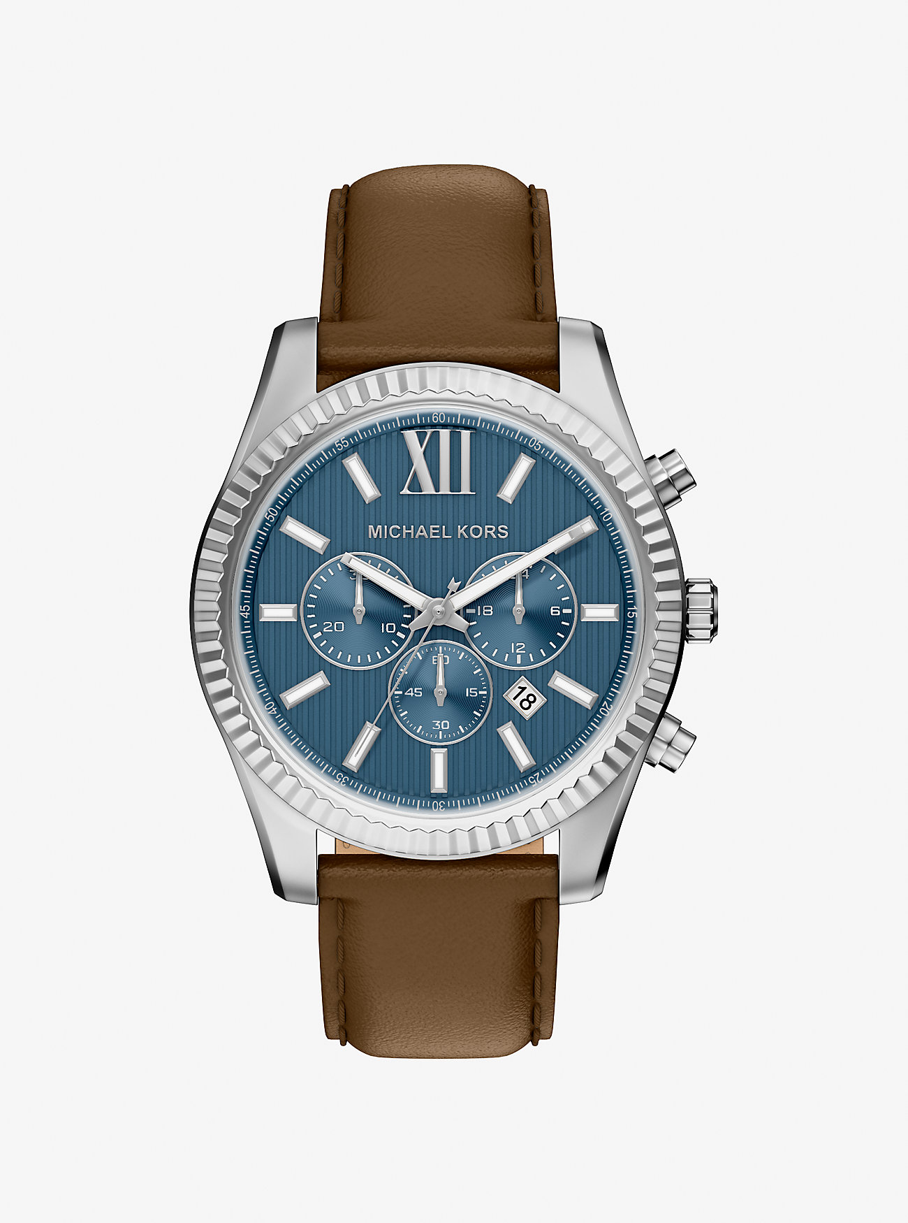 MK Oversized Lexington Silver-Tone and Leather Watch -