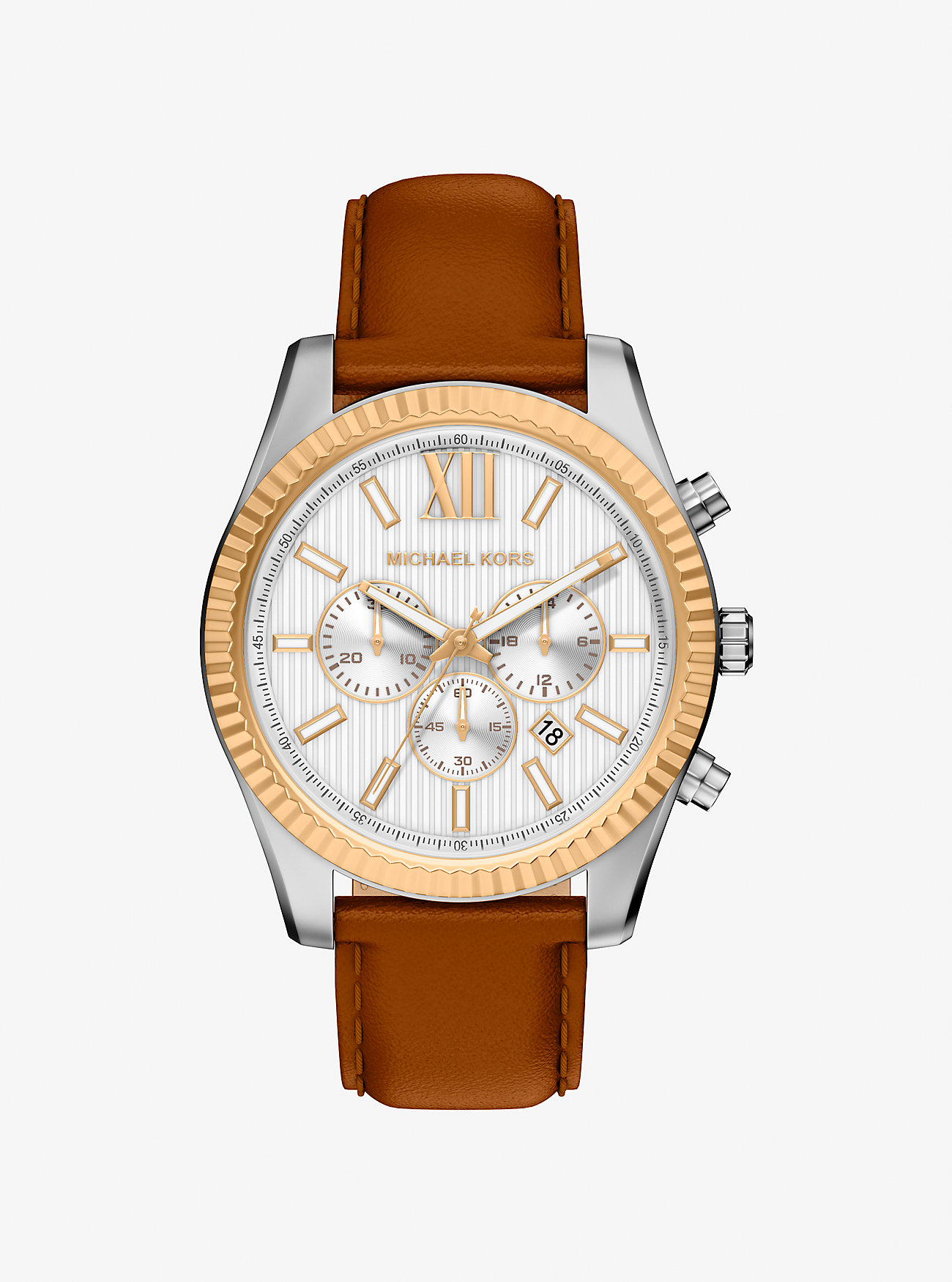 MK Oversized Lexington Two-Tone and Leather Watch -