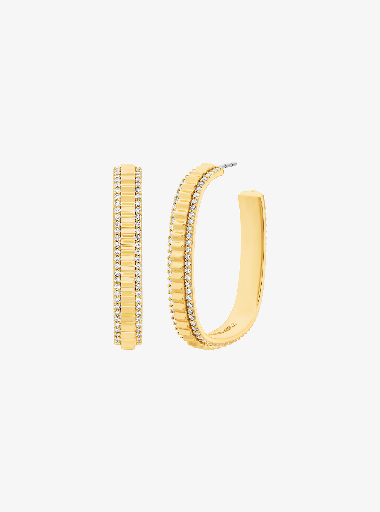 MK Large Pavé Gold-Tone Brass Hoop Earrings -