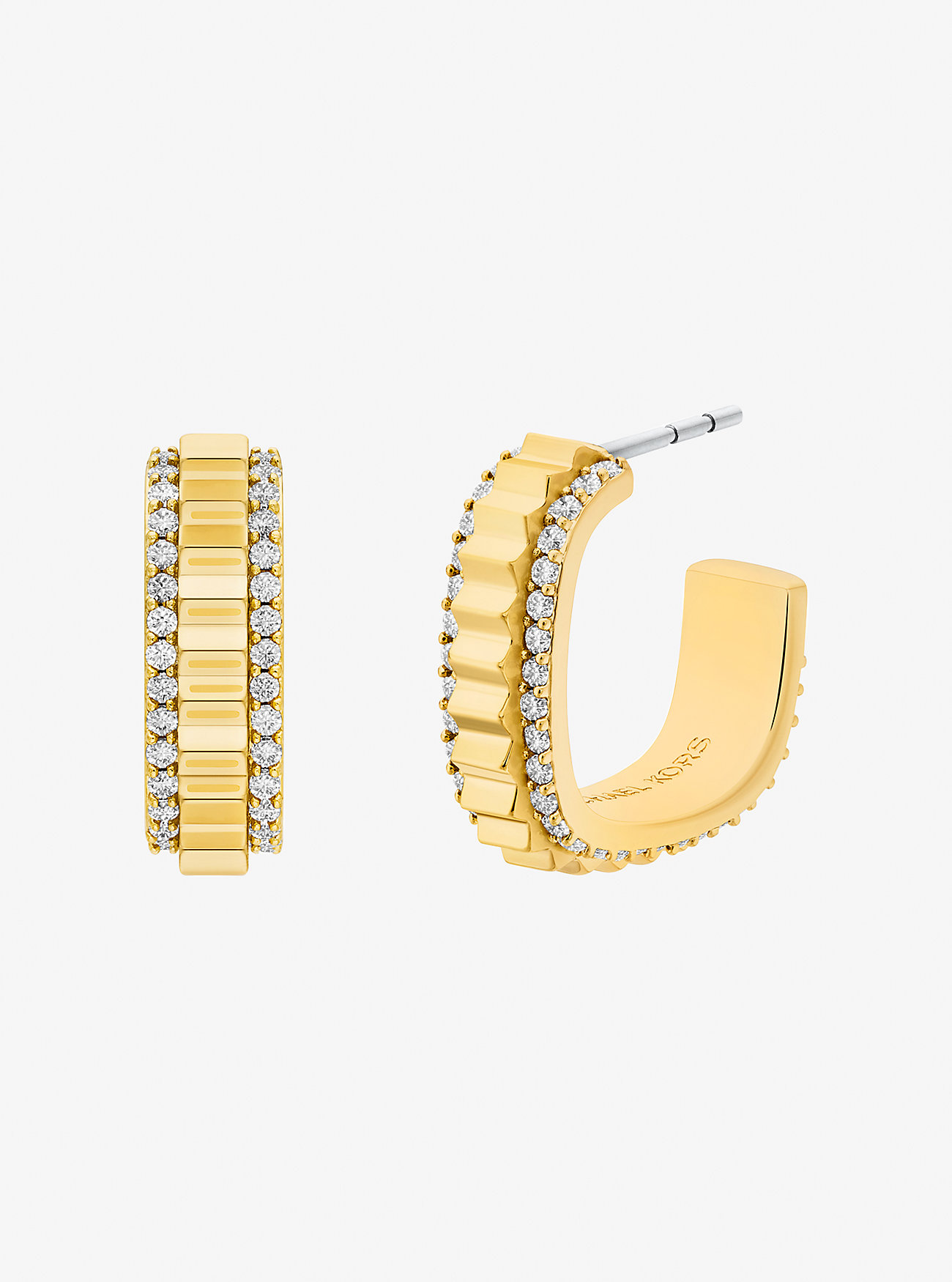 MK Small Pavé Gold-Tone Brass Hoop Earrings -