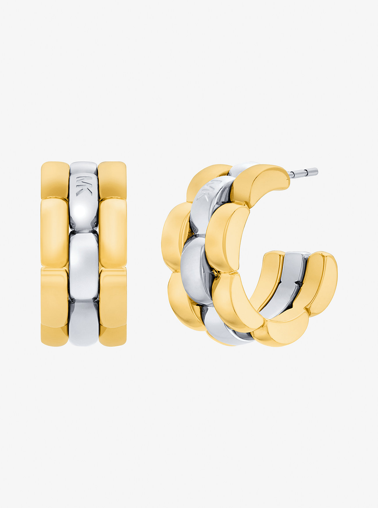 MK Two-Tone 3-Link Huggie Earrings -