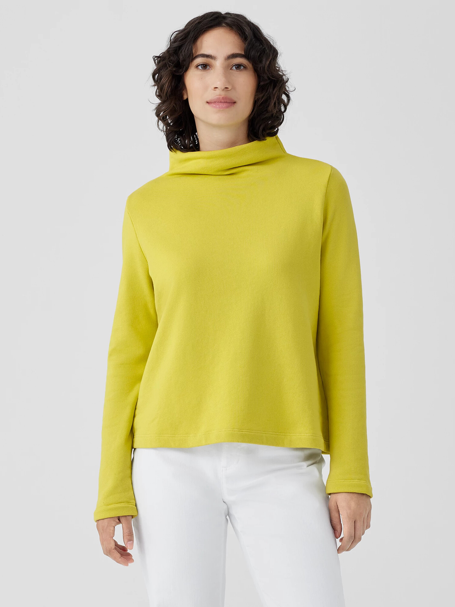 Organic Cotton French Terry Funnel Neck Top by EILEEN FISHER