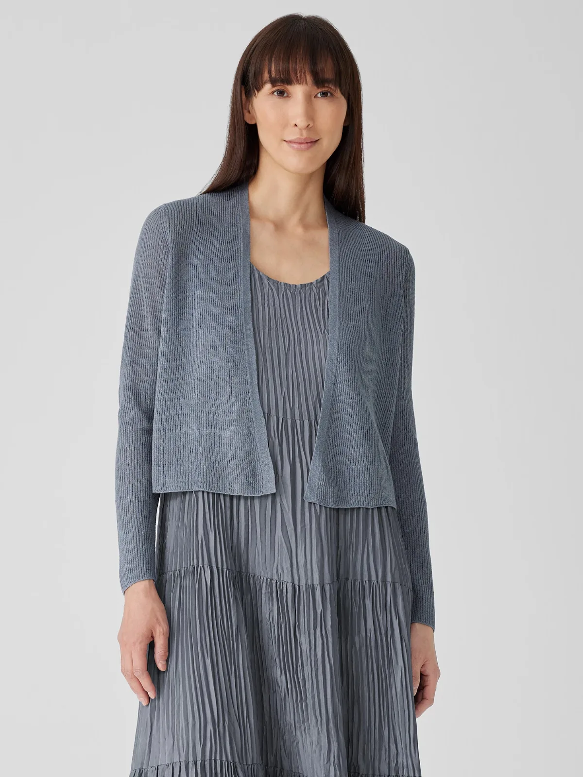 Organic Linen Cotton Airy Tuck Cropped Cardigan by EILEEN FISHER