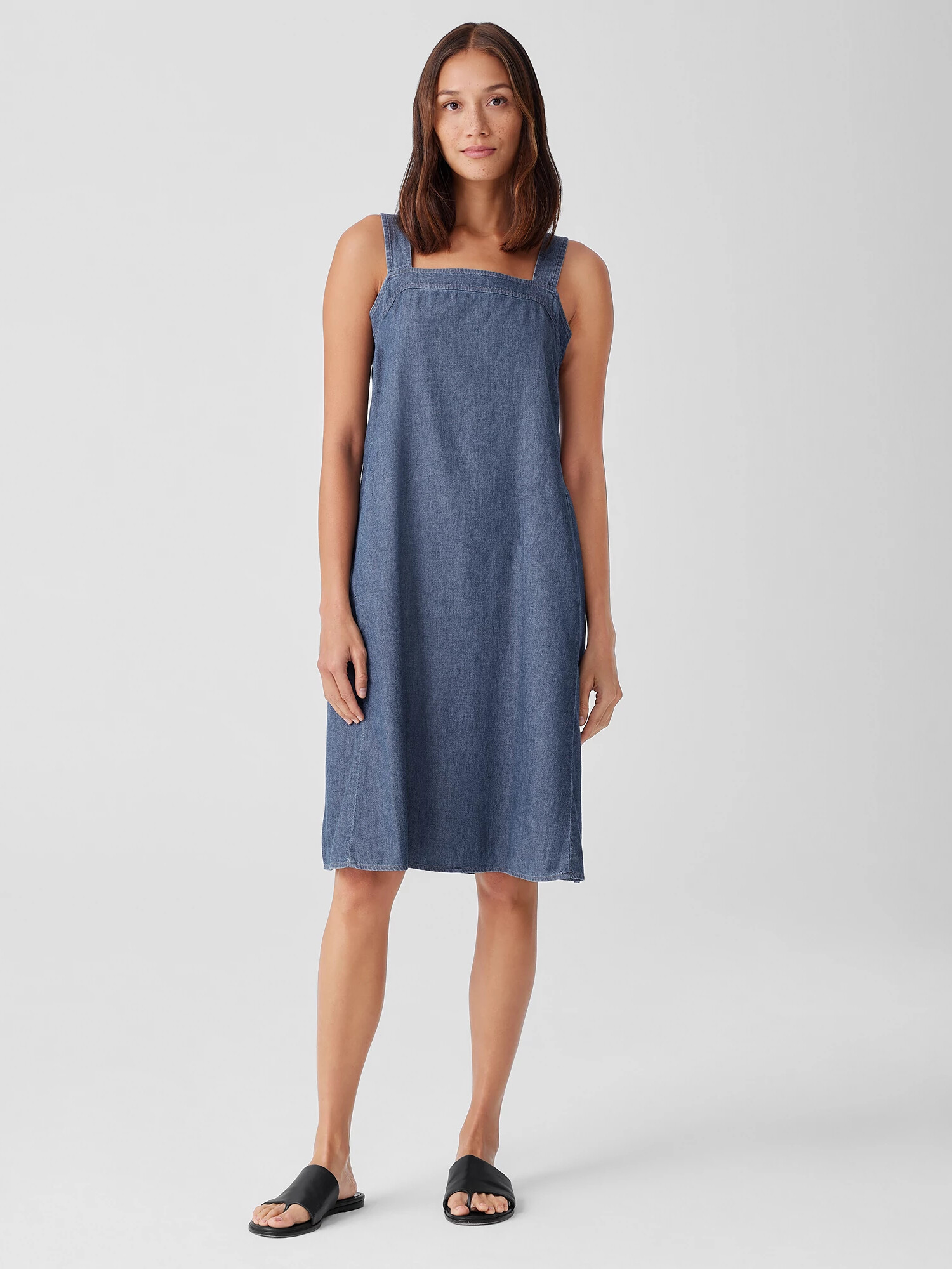 Airy Organic Cotton Twill Square Neck Dress
