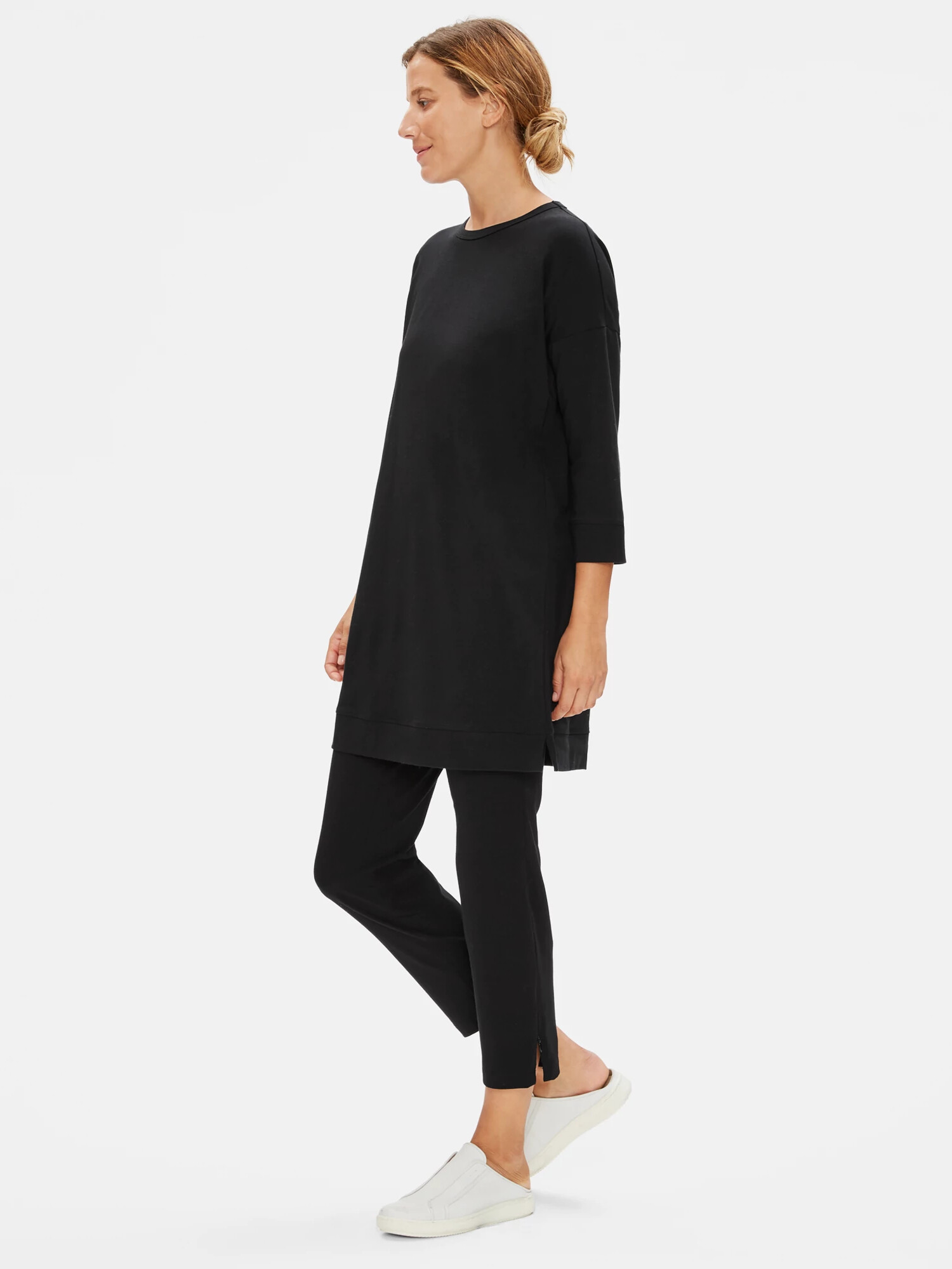 Organic Cotton Stretch Slim Ankle Pant with Zipper Slits