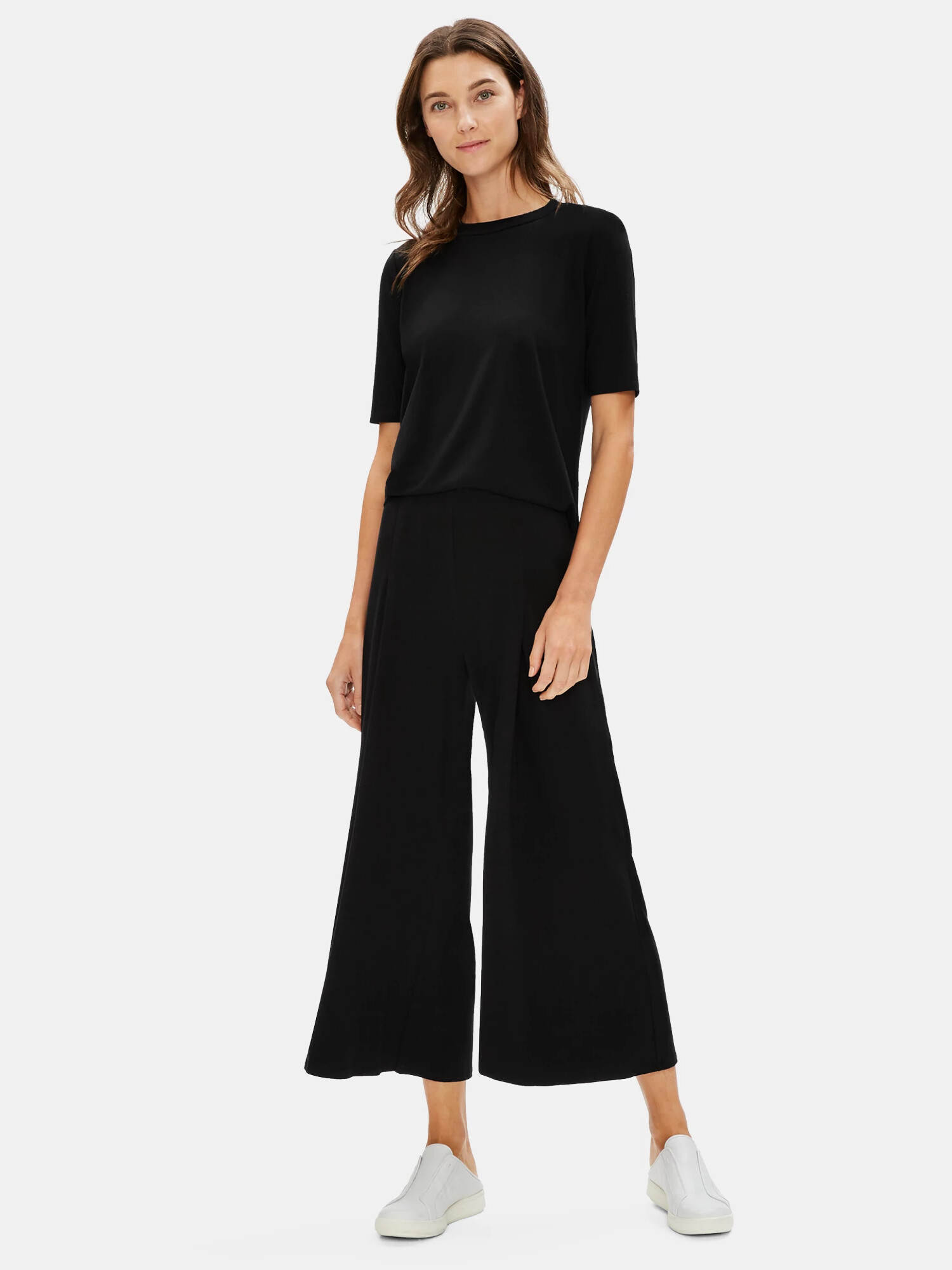 Tencel Jersey Pleated Wide-Leg Ankle Pant