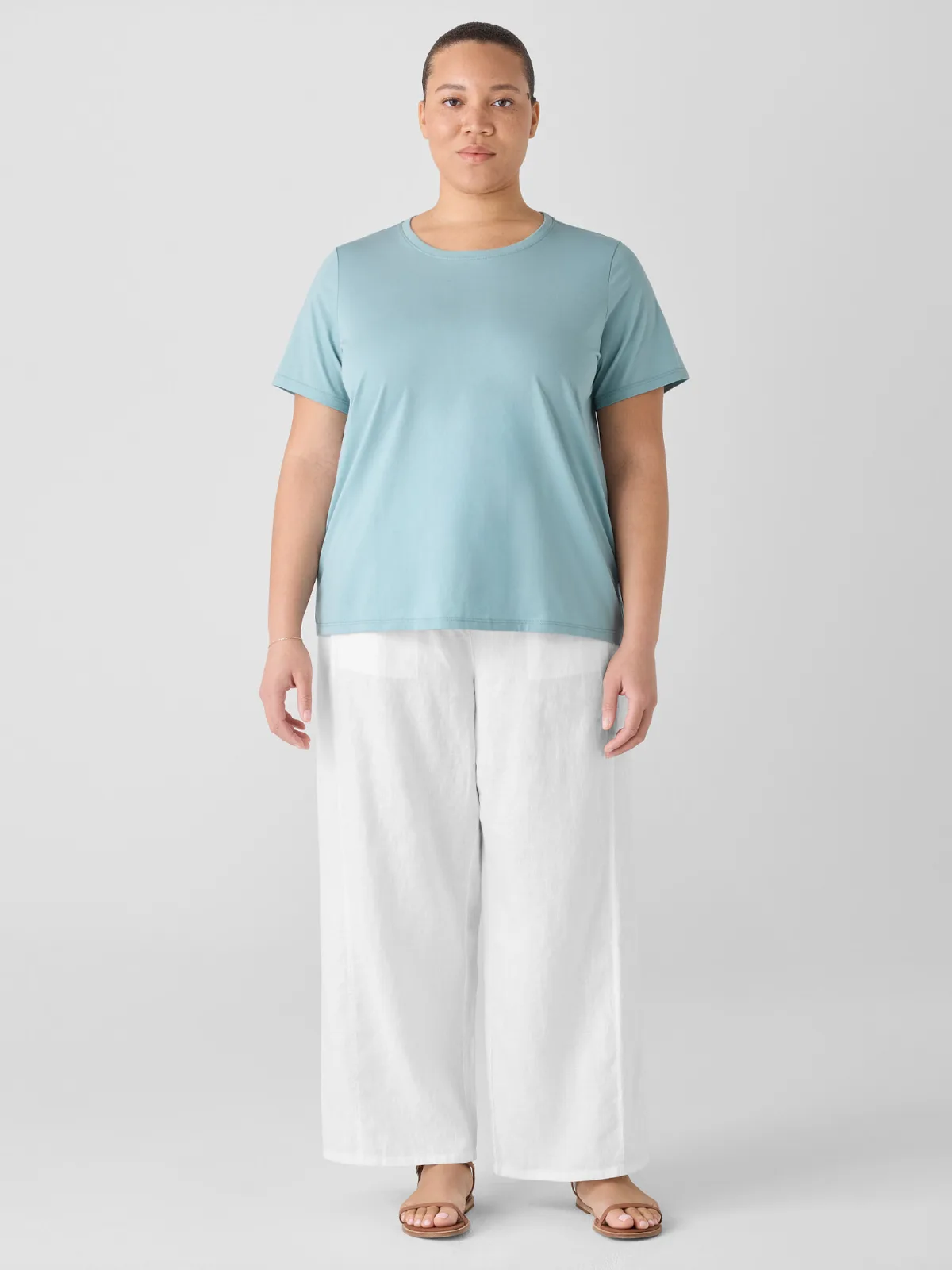 Organic Pima Cotton Jersey Round Neck Tee by EILEEN FISHER