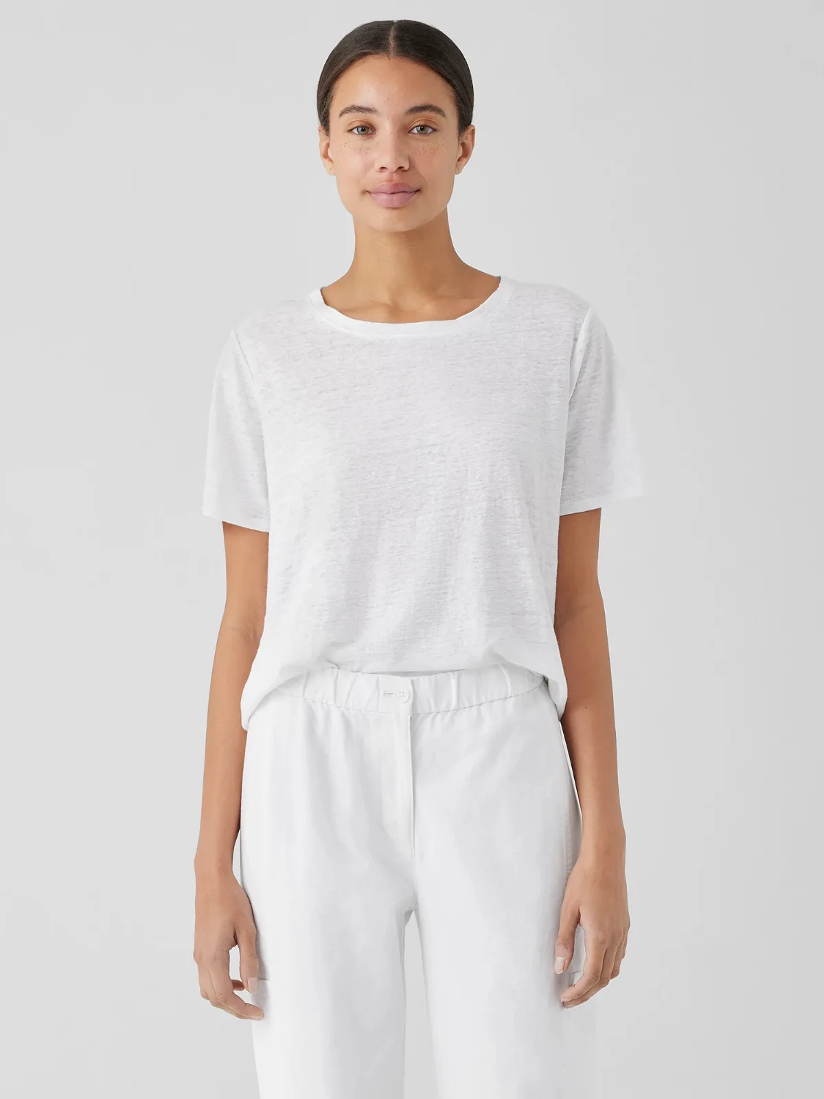 Organic Linen Jersey Crew Neck Tee by EILEEN FISHER