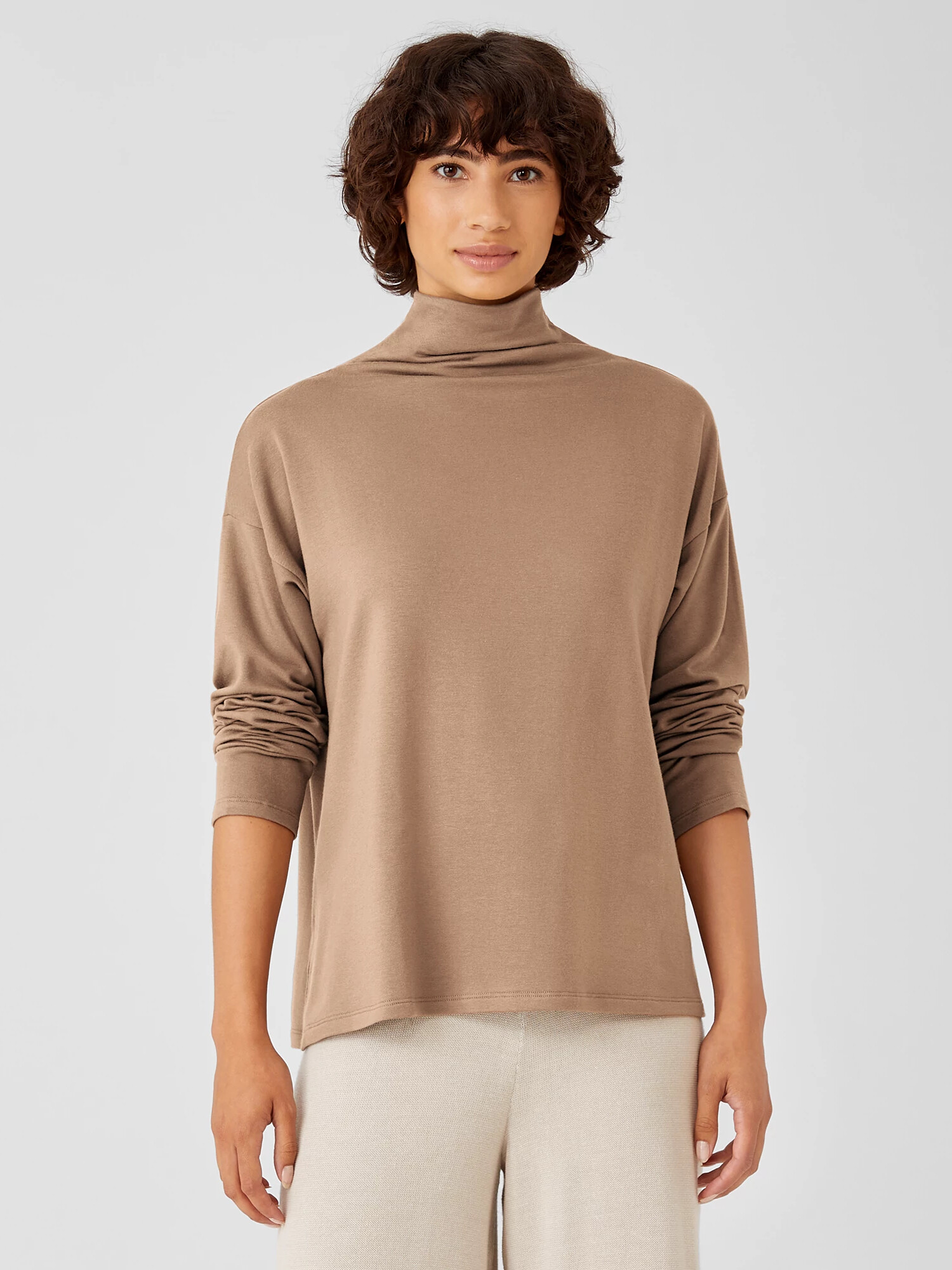 Cozy Brushed Terry Hug Funnel Neck Box-Top
