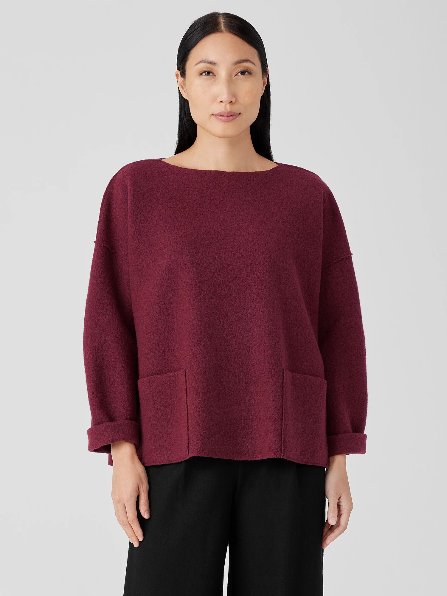 Lightweight Boiled Wool Bateau Neck Top