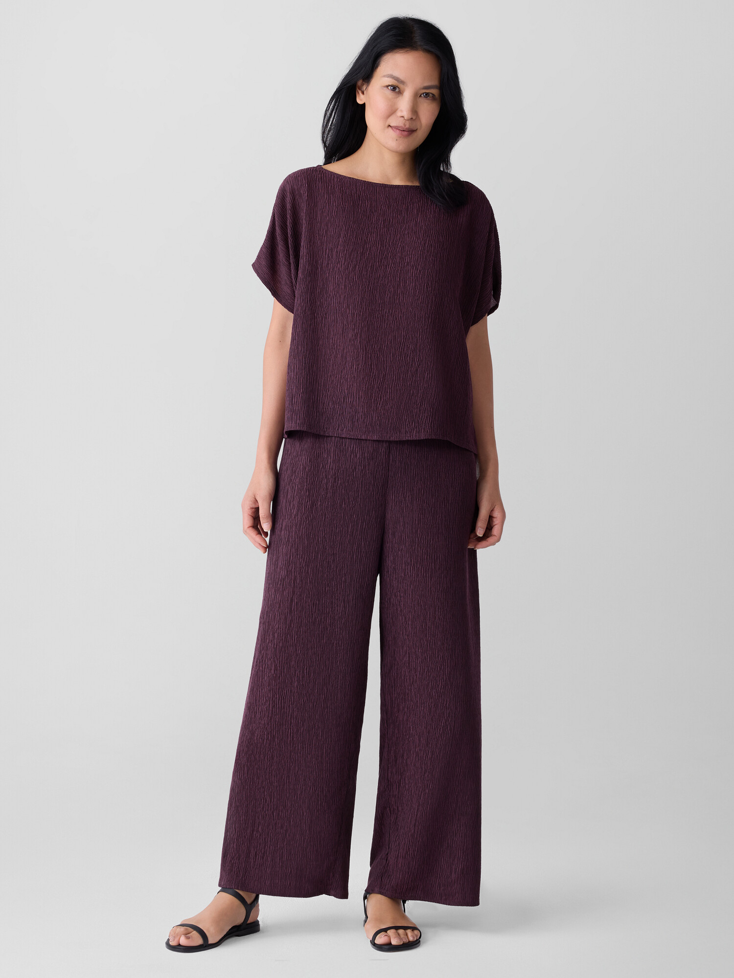Woven Plisse Wide-Leg Pant