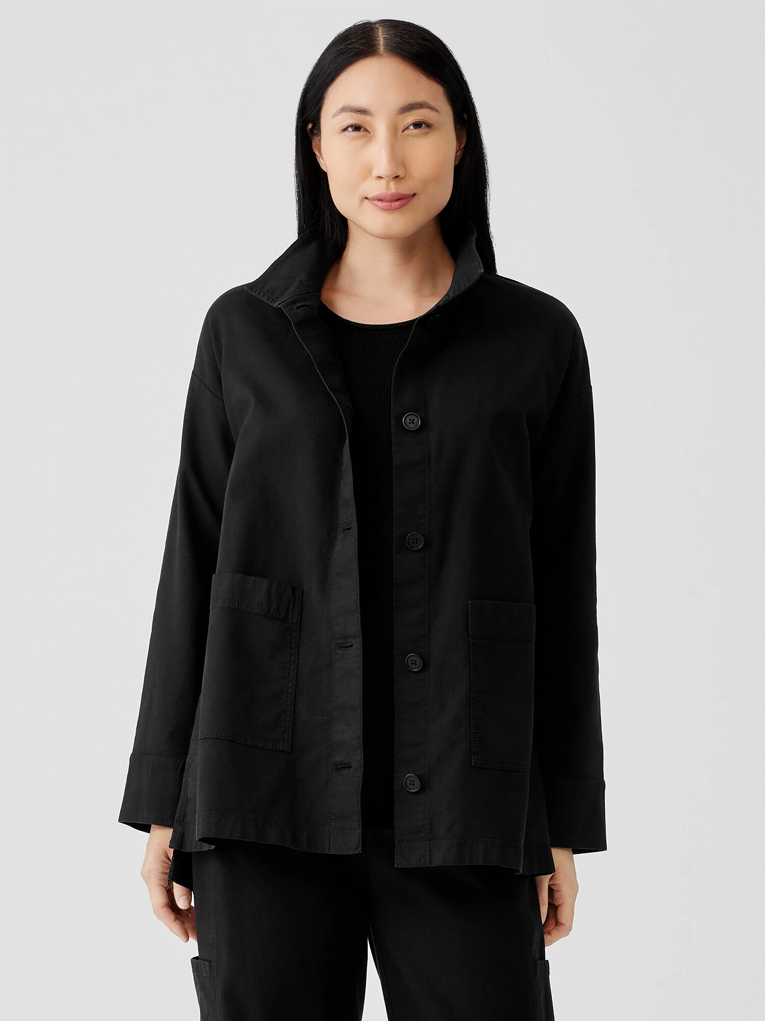 Cotton Hemp Stretch Stand Collar Jacket