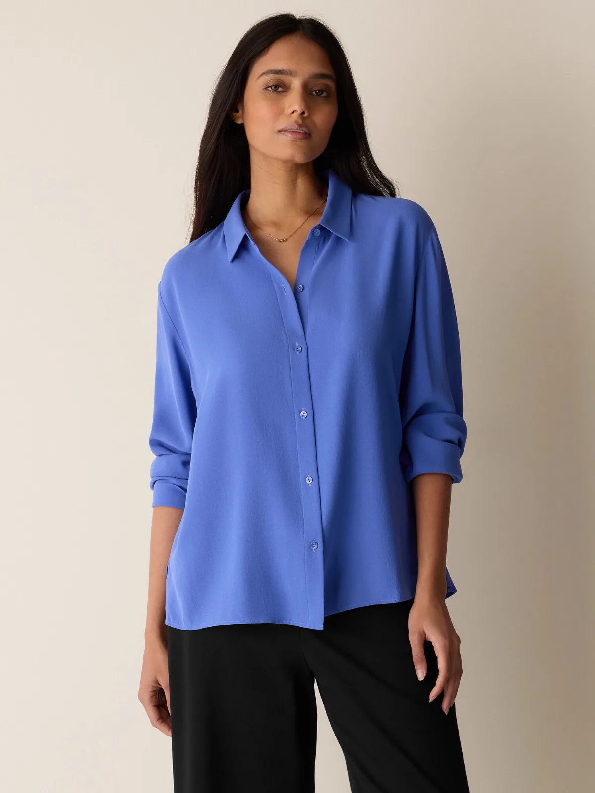 Silk Georgette Crepe Classic Collar Shirt