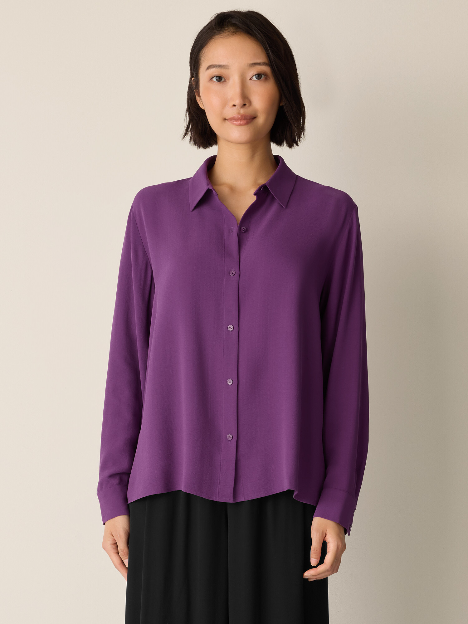 Silk Georgette Crepe Classic Collar Shirt by EILEEN FISHER