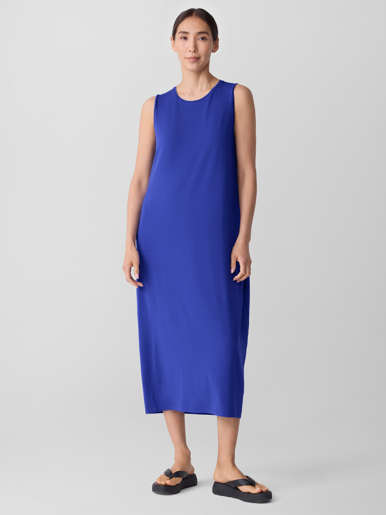 Stretch Jersey Knit Round Neck Dress by EILEEN FISHER
