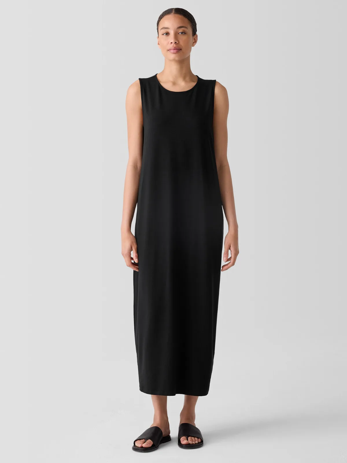 Stretch Jersey Knit Round Neck Dress by EILEEN FISHER