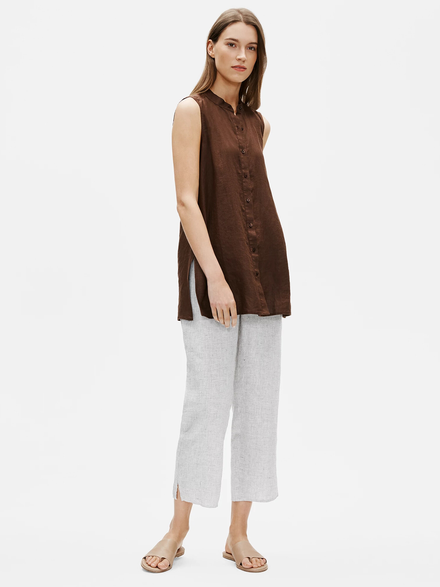 Organic Linen Check Straight Pant