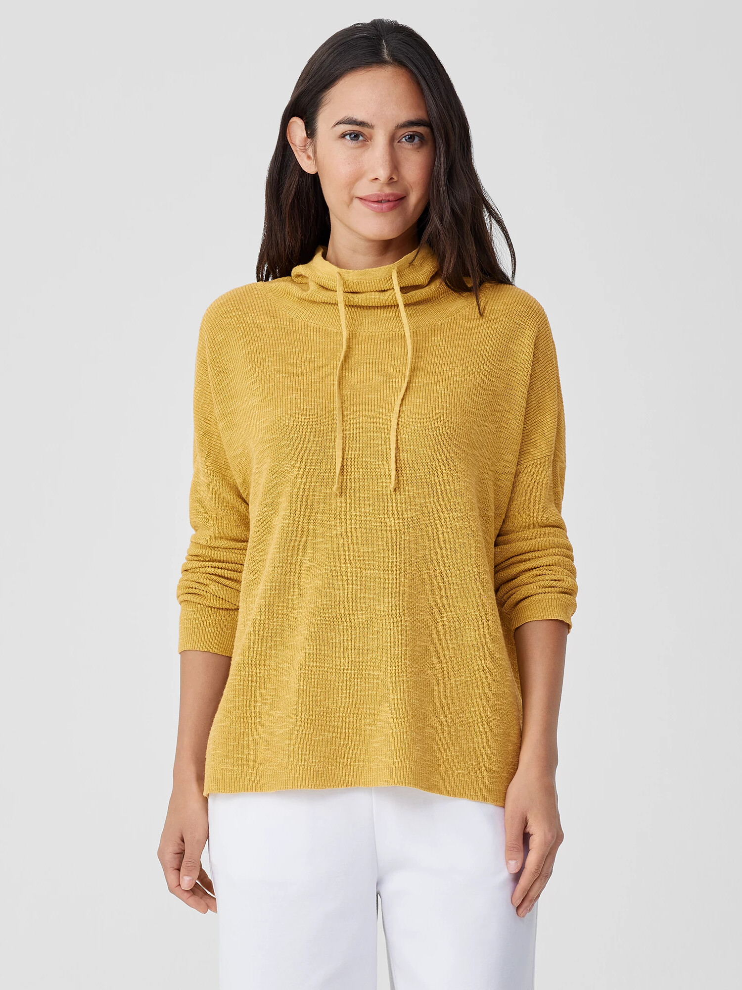 Organic Linen Cotton Slub Funnel Neck Top