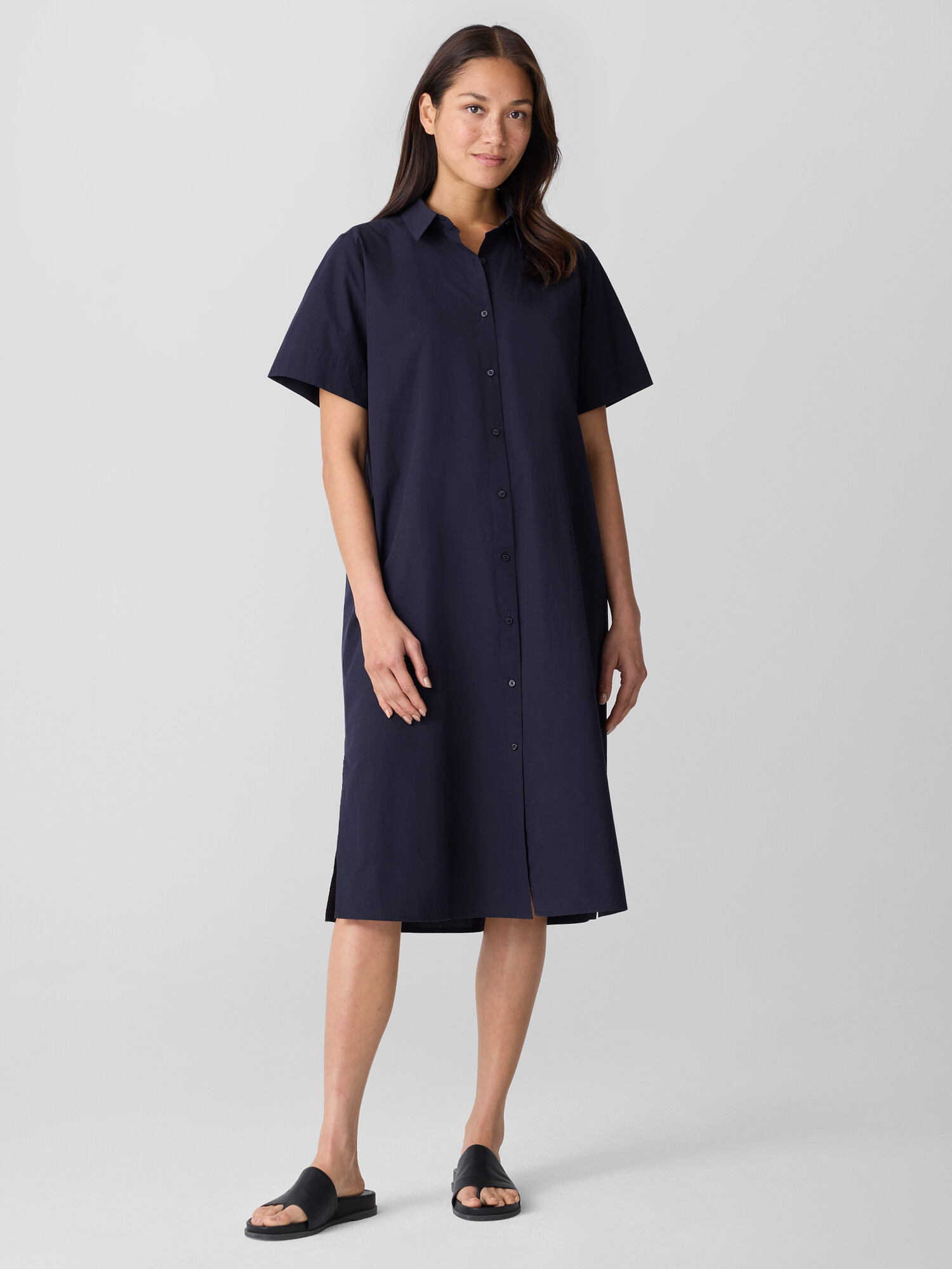Washed Organic Cotton Poplin Classic Collar Shirtdress
