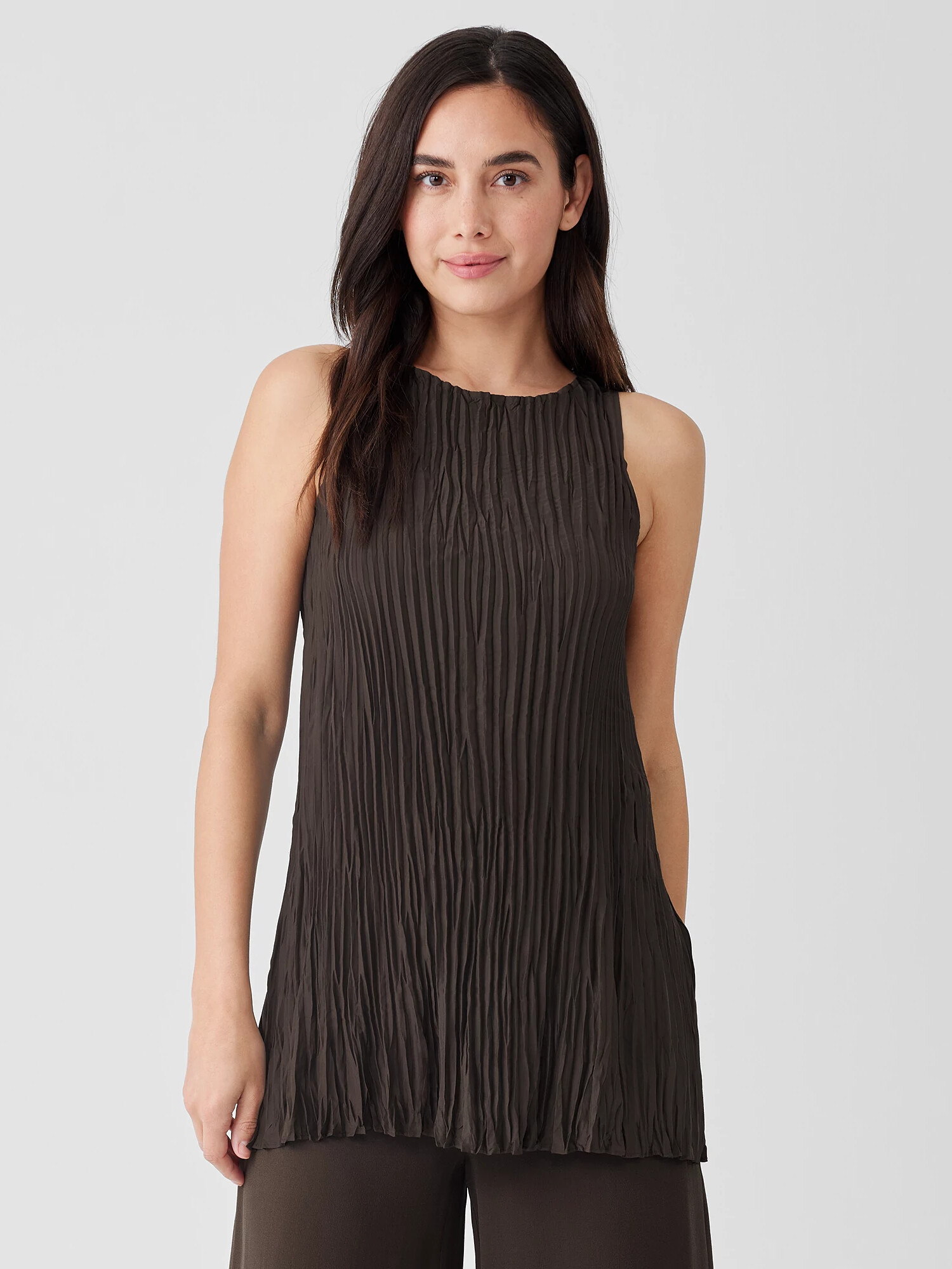 Crushed Silk Long Tank by EILEEN FISHER