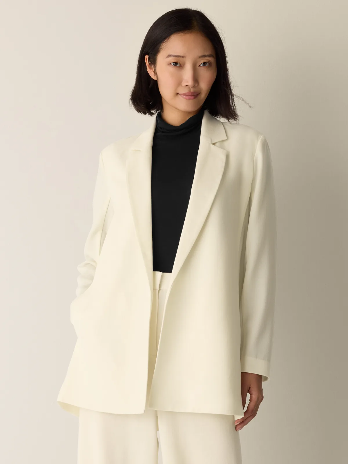 Stretch Wool Crepe Long Blazer