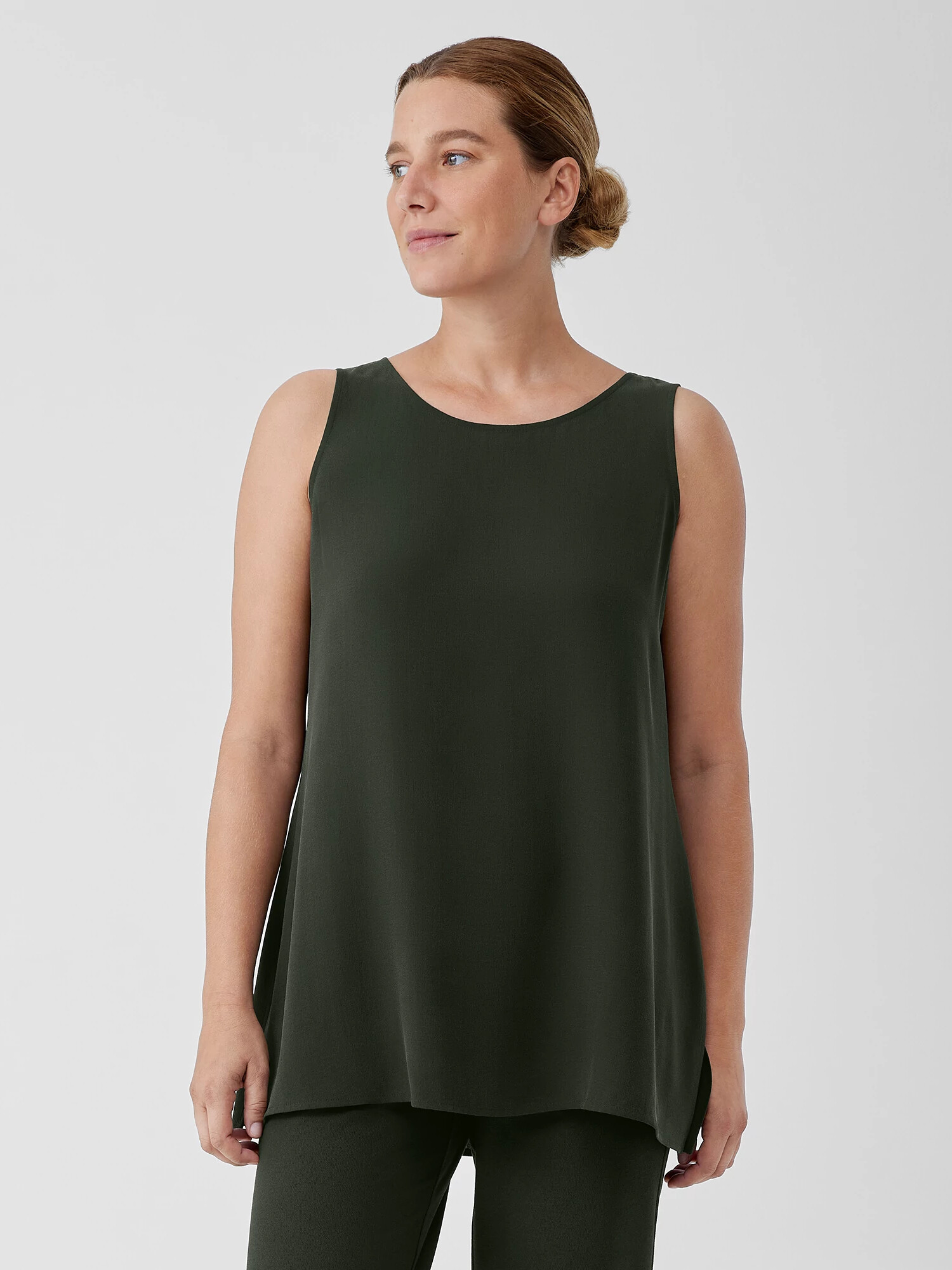 Silk Georgette Crepe Ballet Neck Long Tank