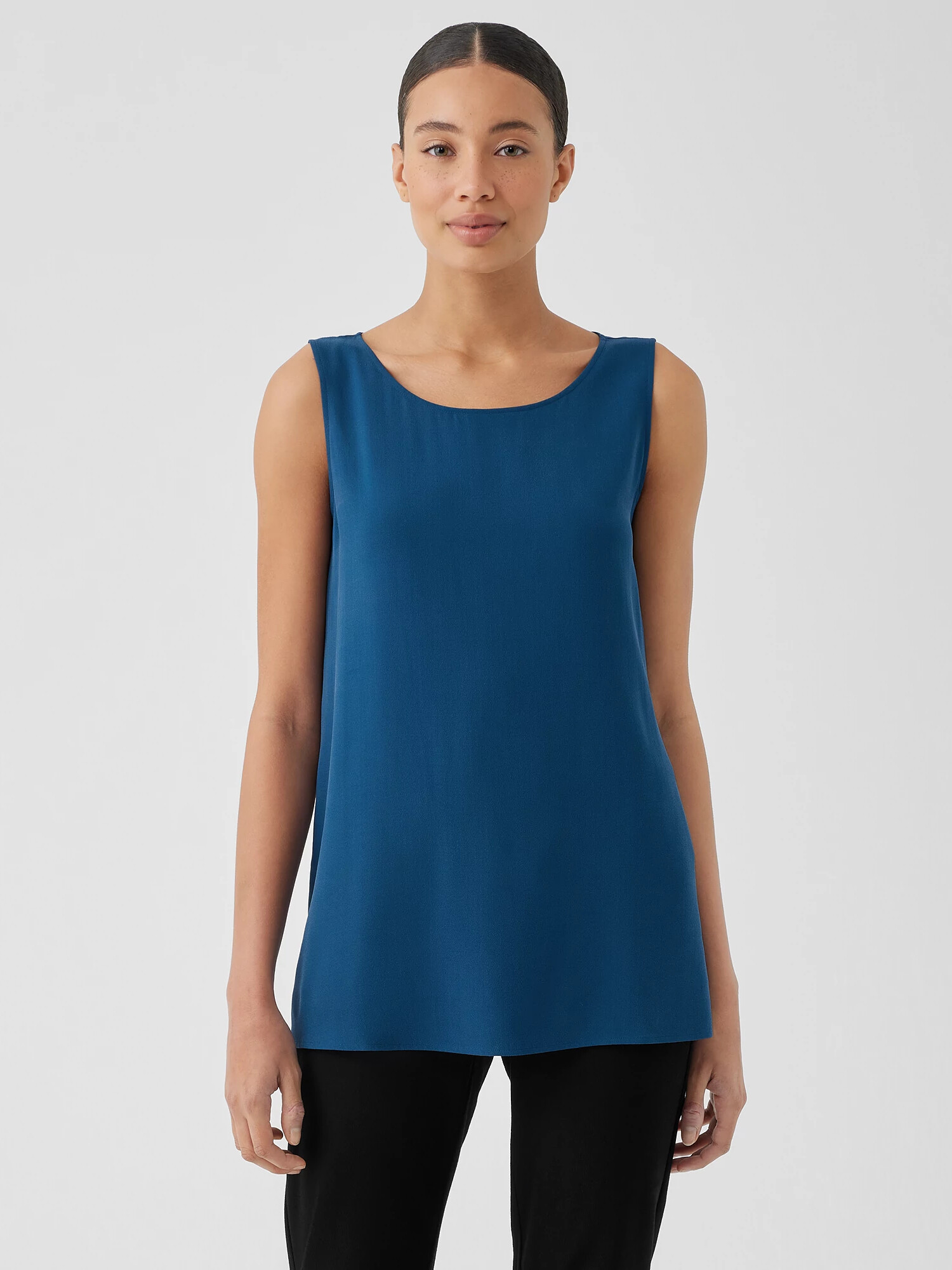 Silk Georgette Crepe Ballet Neck Long Tank