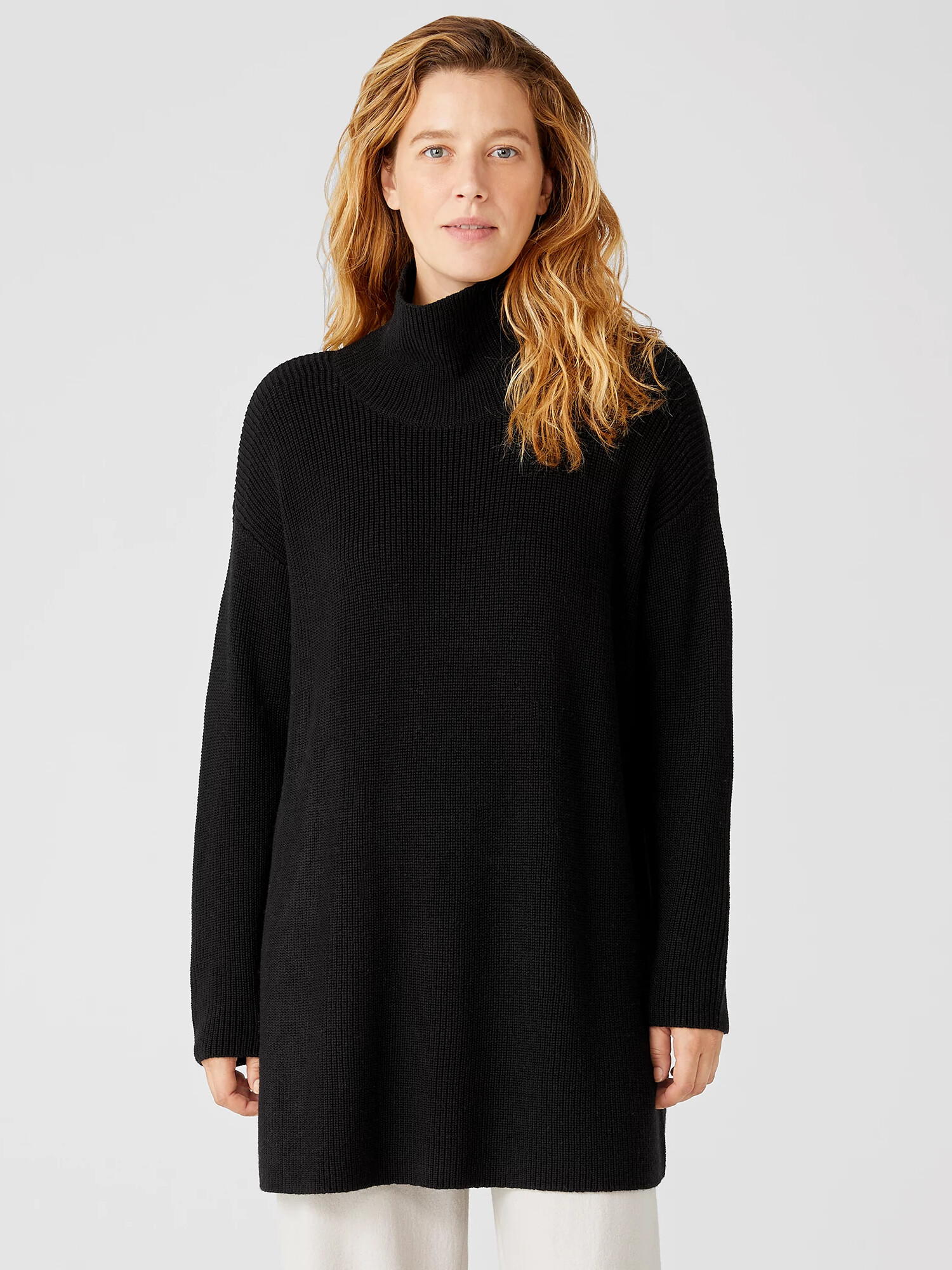 Merino Wool Turtleneck Long Top