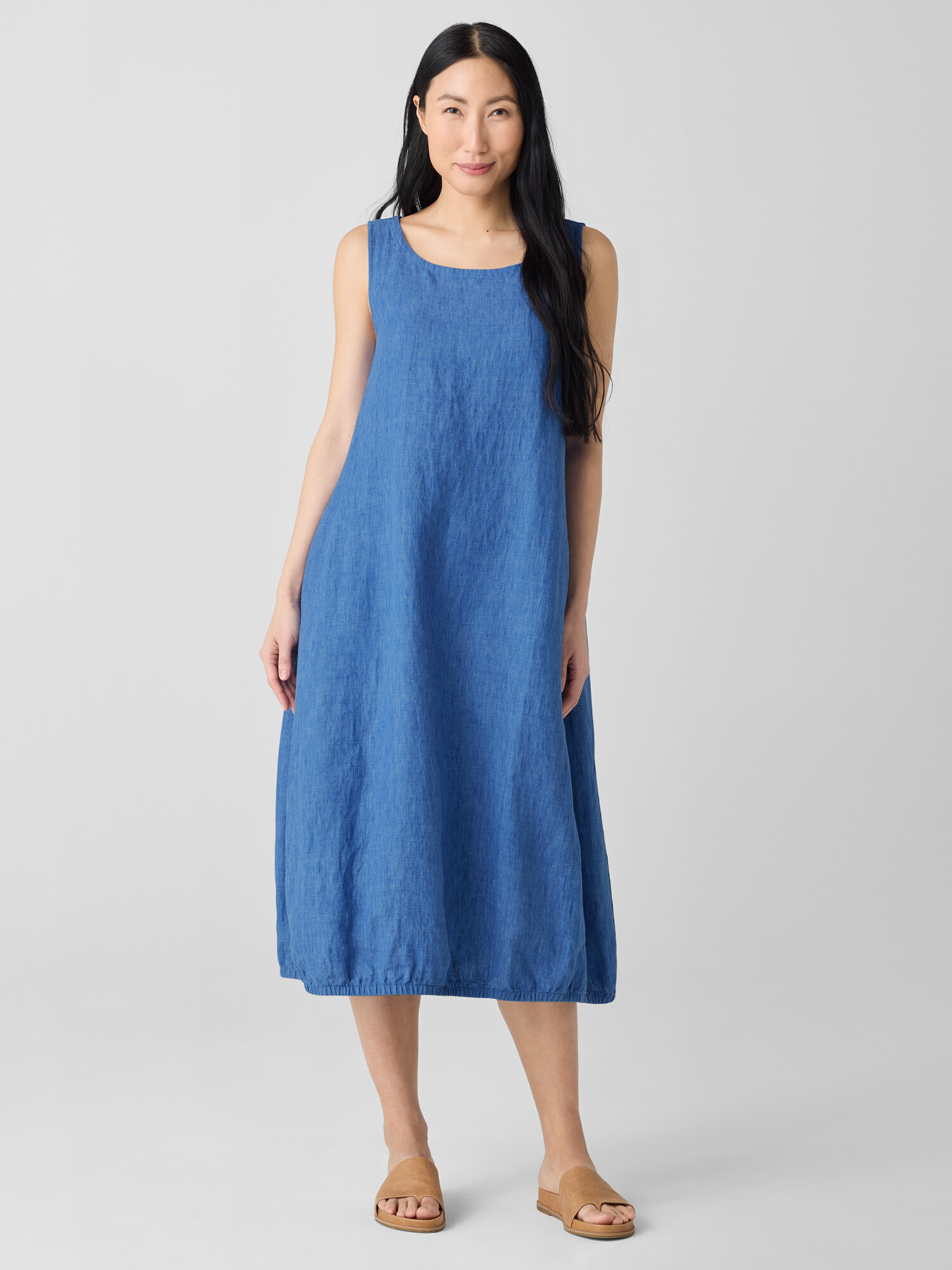 Washed Organic Linen Delave Lantern Dress