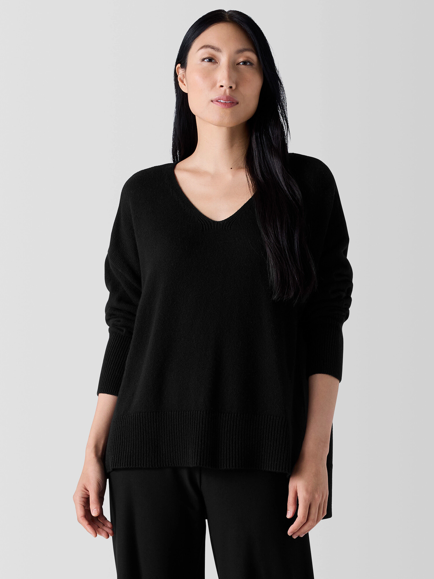 Cotton and Recycled Cashmere V-Neck Top