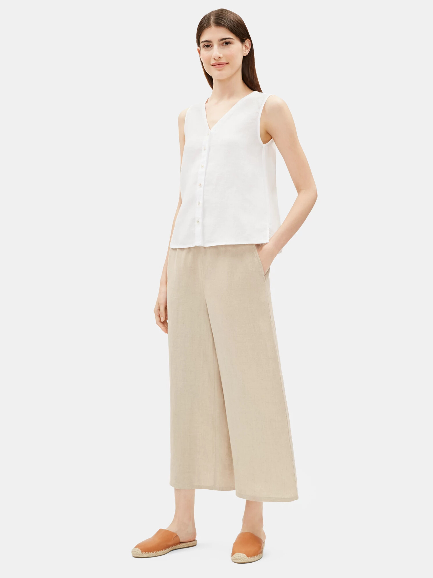 Organic Linen Wide-Leg Cropped Pant