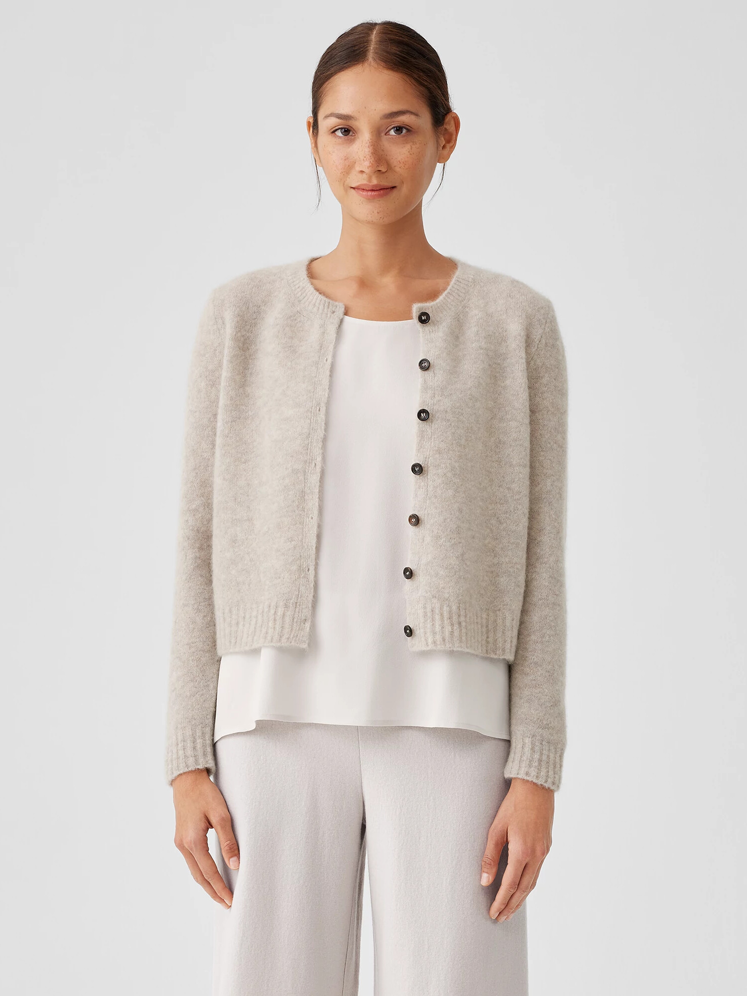 Mohair Plush Melange Crew Neck Cardigan