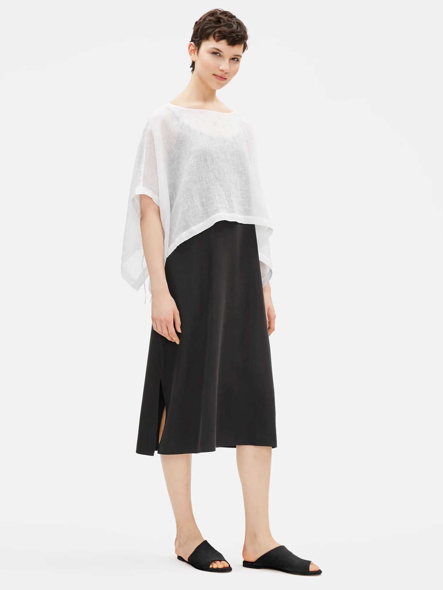 Organic Linen Gauze Cropped Poncho by EILEEN FISHER