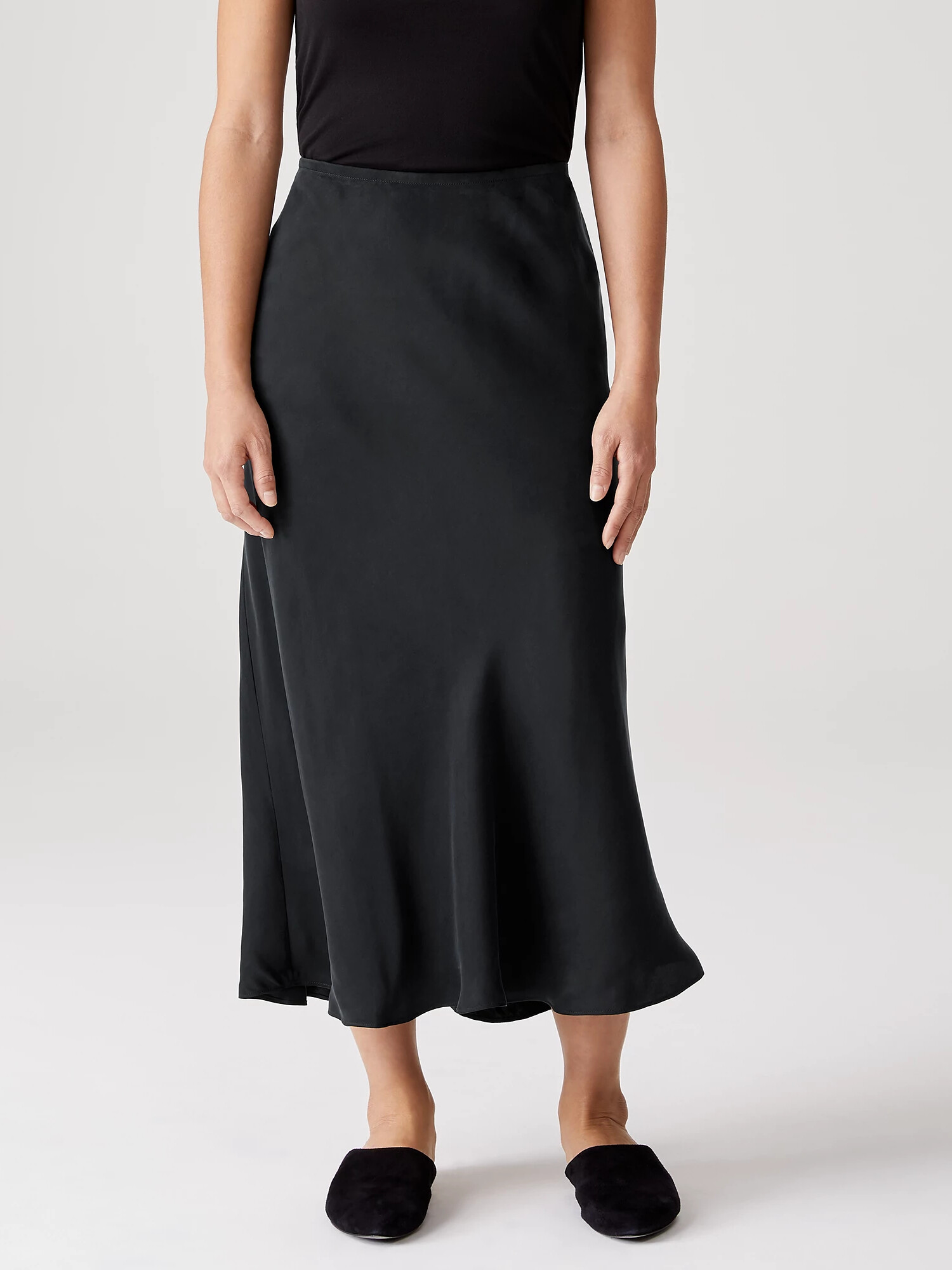 Sandwashed Cupro Bias Midi Skirt