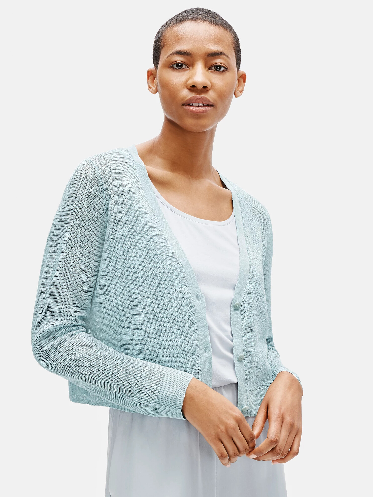 Organic Linen Crepe Cropped Cardigan