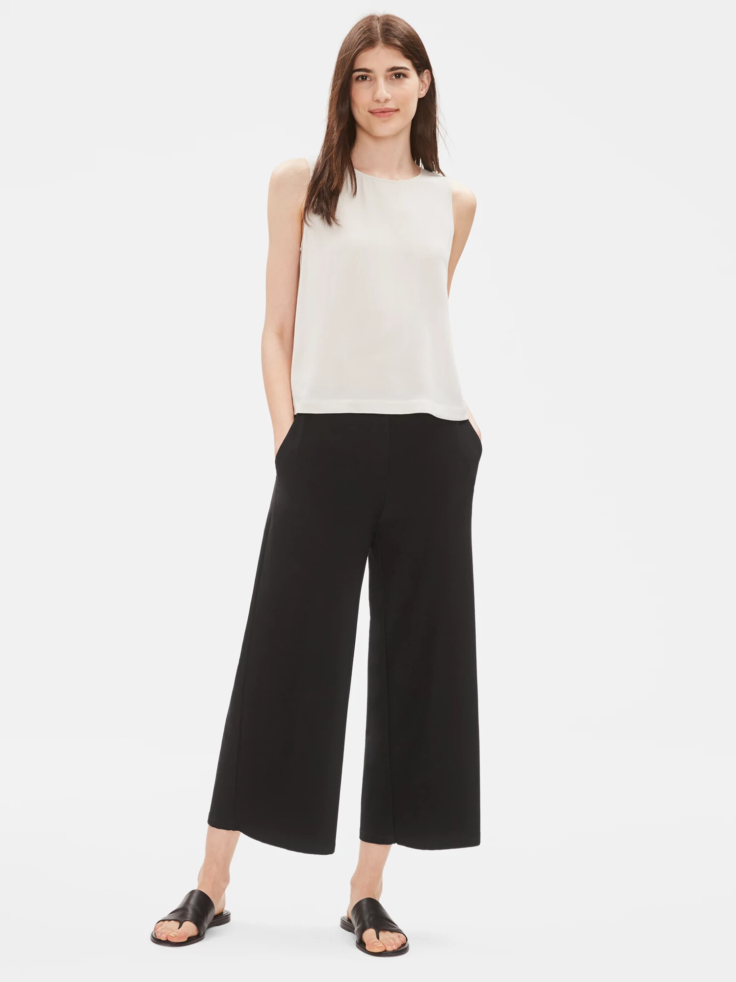Lightweight Washable Stretch Crepe Wide-Leg Ankle Pant