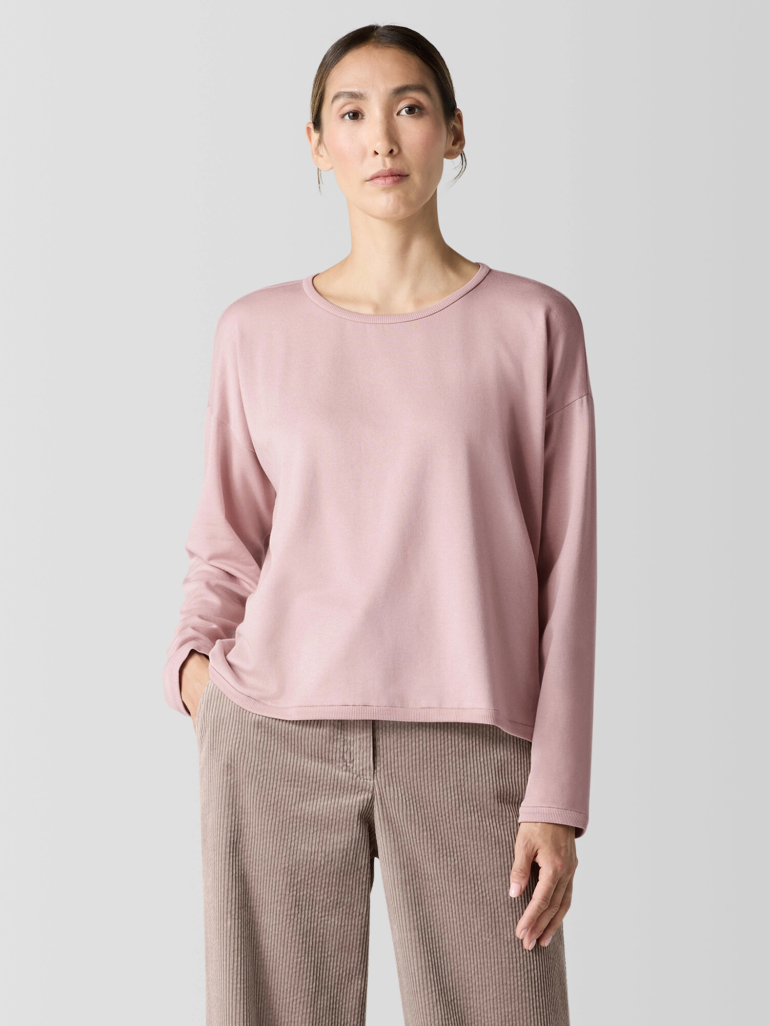 Cozy Brushed Terry Hug Round Neck Box-Top