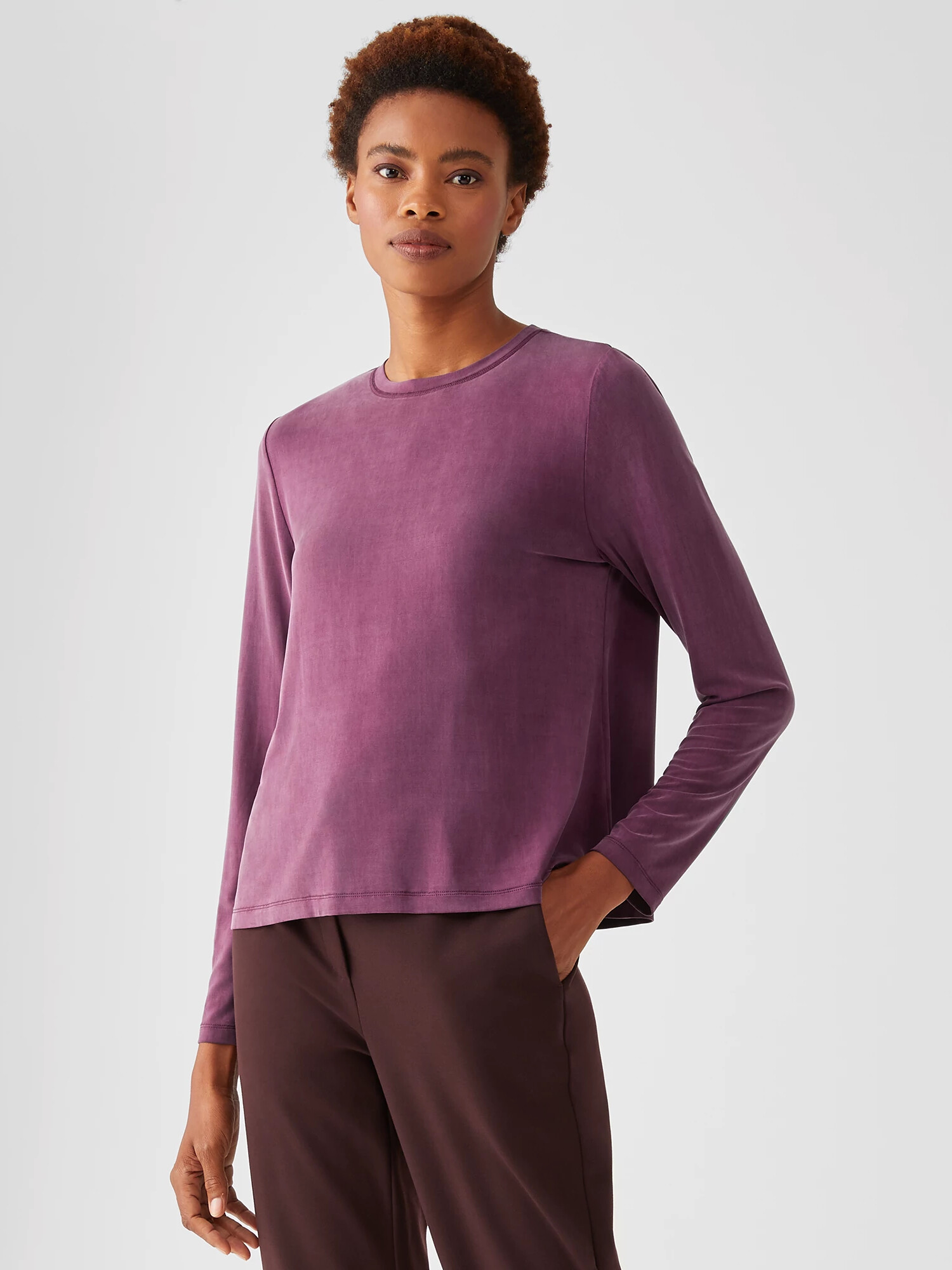 Sueded Cupro Knit Crew Neck Top