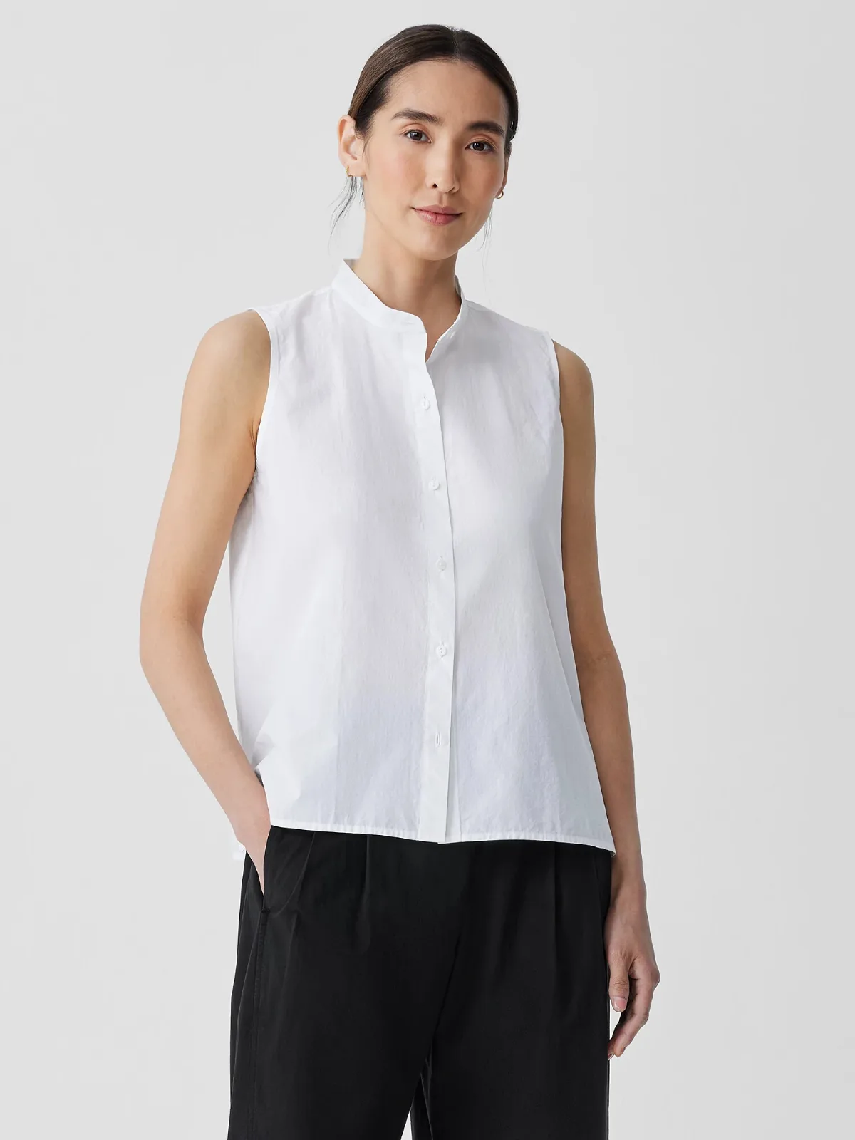 Washed Organic Cotton Poplin Sleeveless Shirt